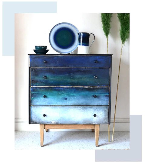 Chloe Kempster upcycling furniture social media content creation collaboration with Denby pottery