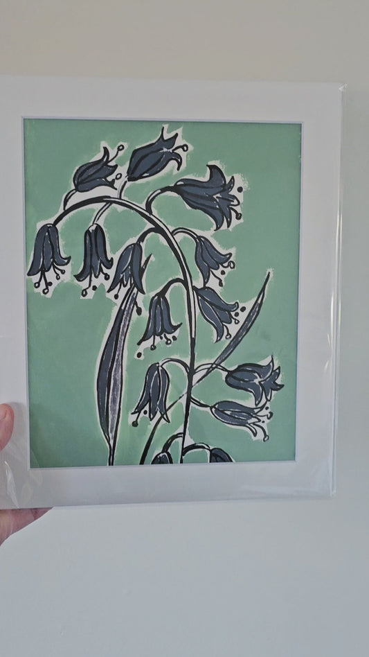 'Nikki's Bluebells' Acrylic & Pencil on Paper with Mount