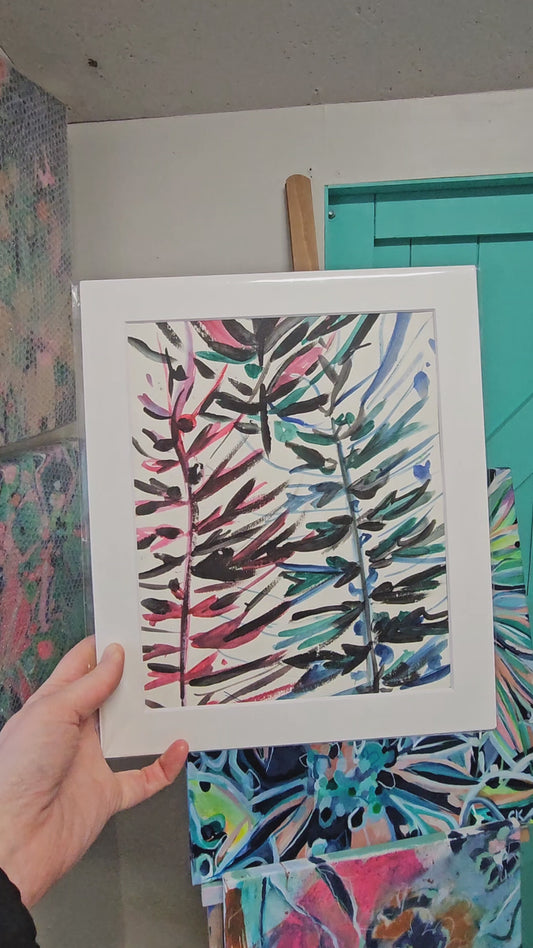 'Totally Tropical' Chalk Paint & Acrylic Sketch on Paper in White Mount