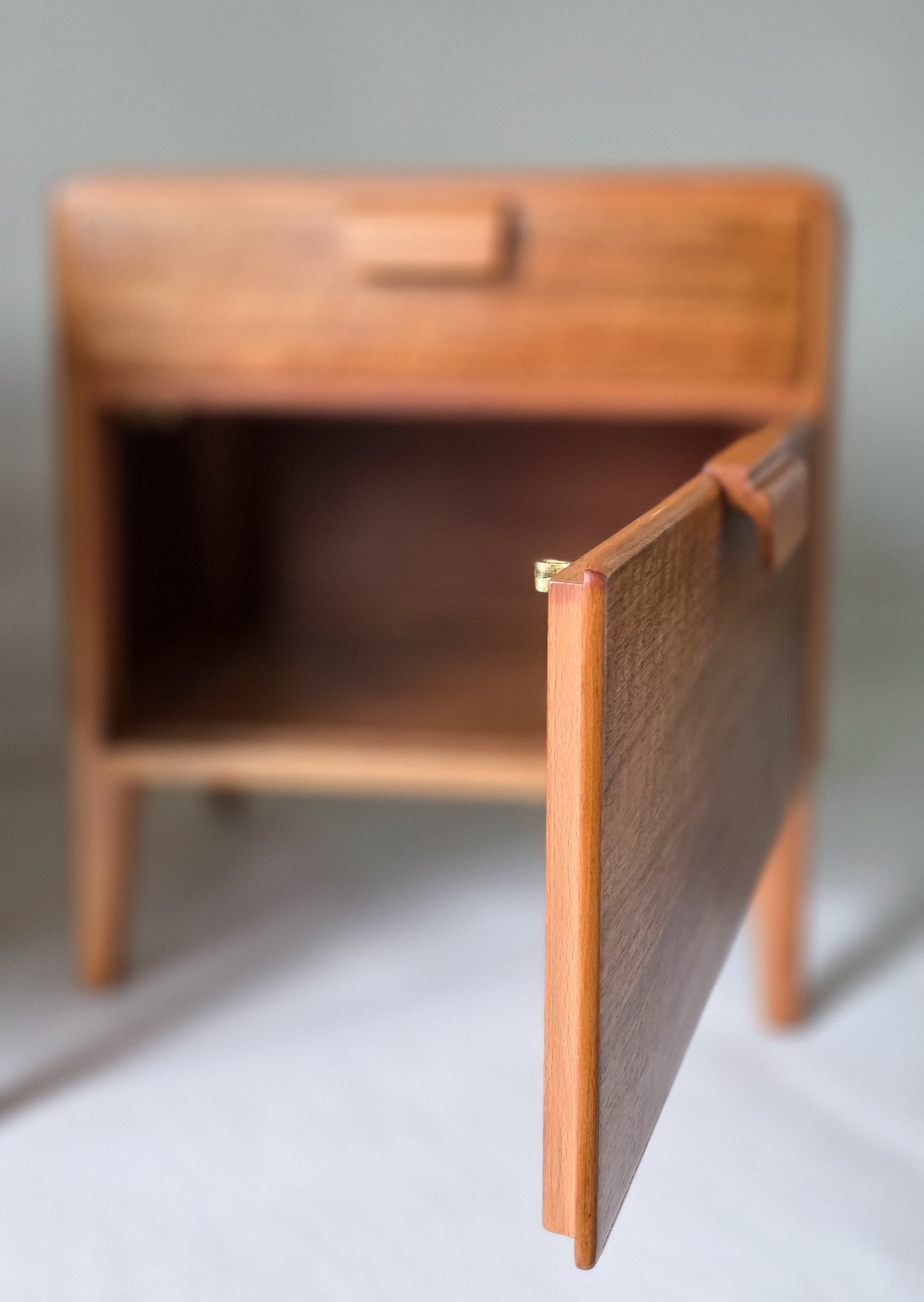 The Loughborough Pair of Mid Century Walnut Veneer & Teak Bedside Cabinets