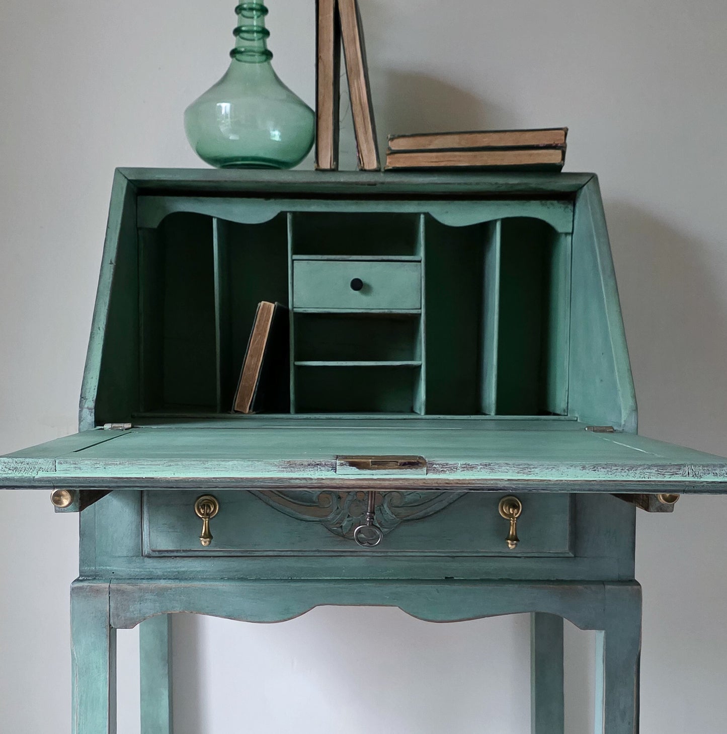 The Sharon Painted Oak Bureau & Floral Carving