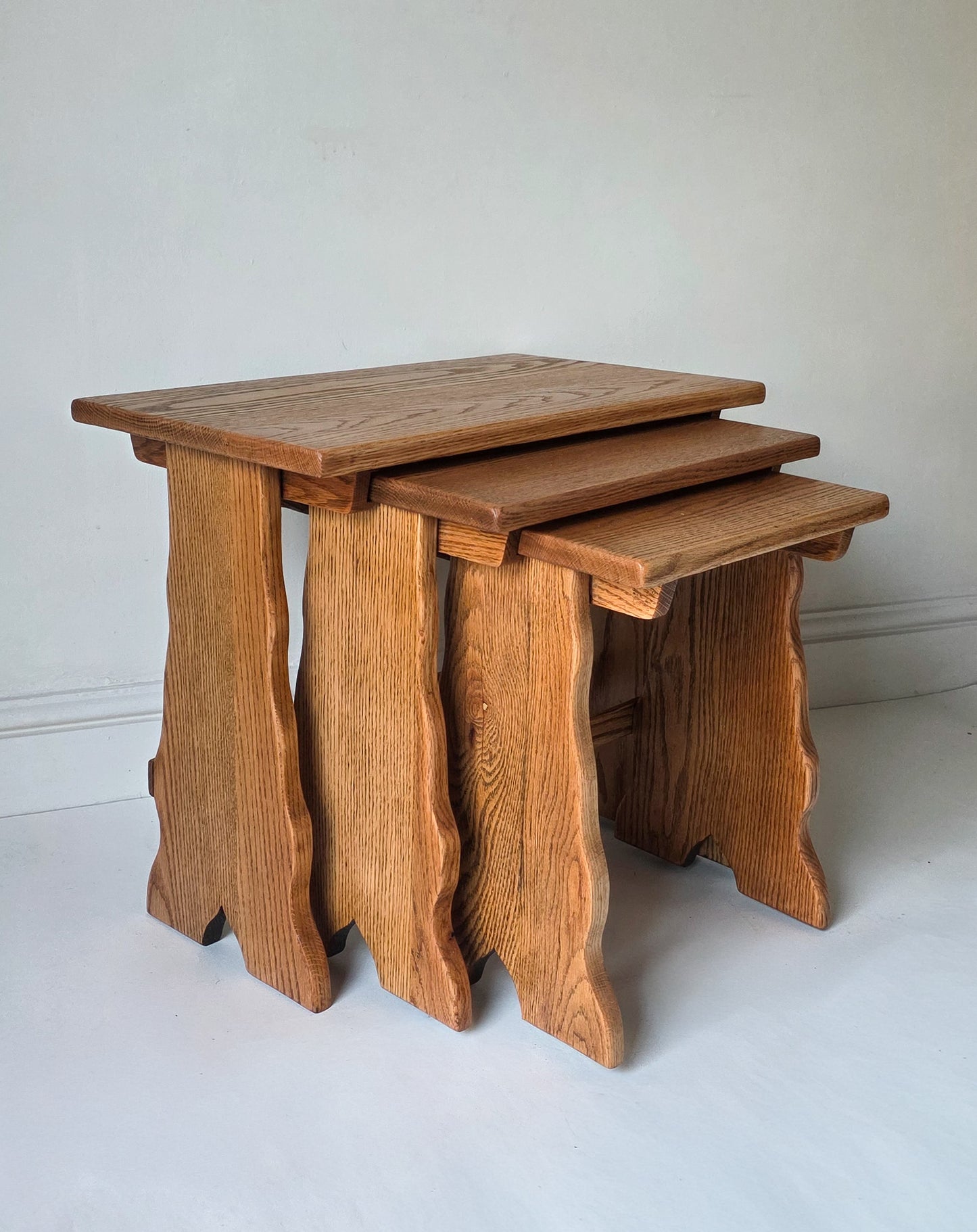 The Nest Set of Three Rustic Oak Coffee Side Tables