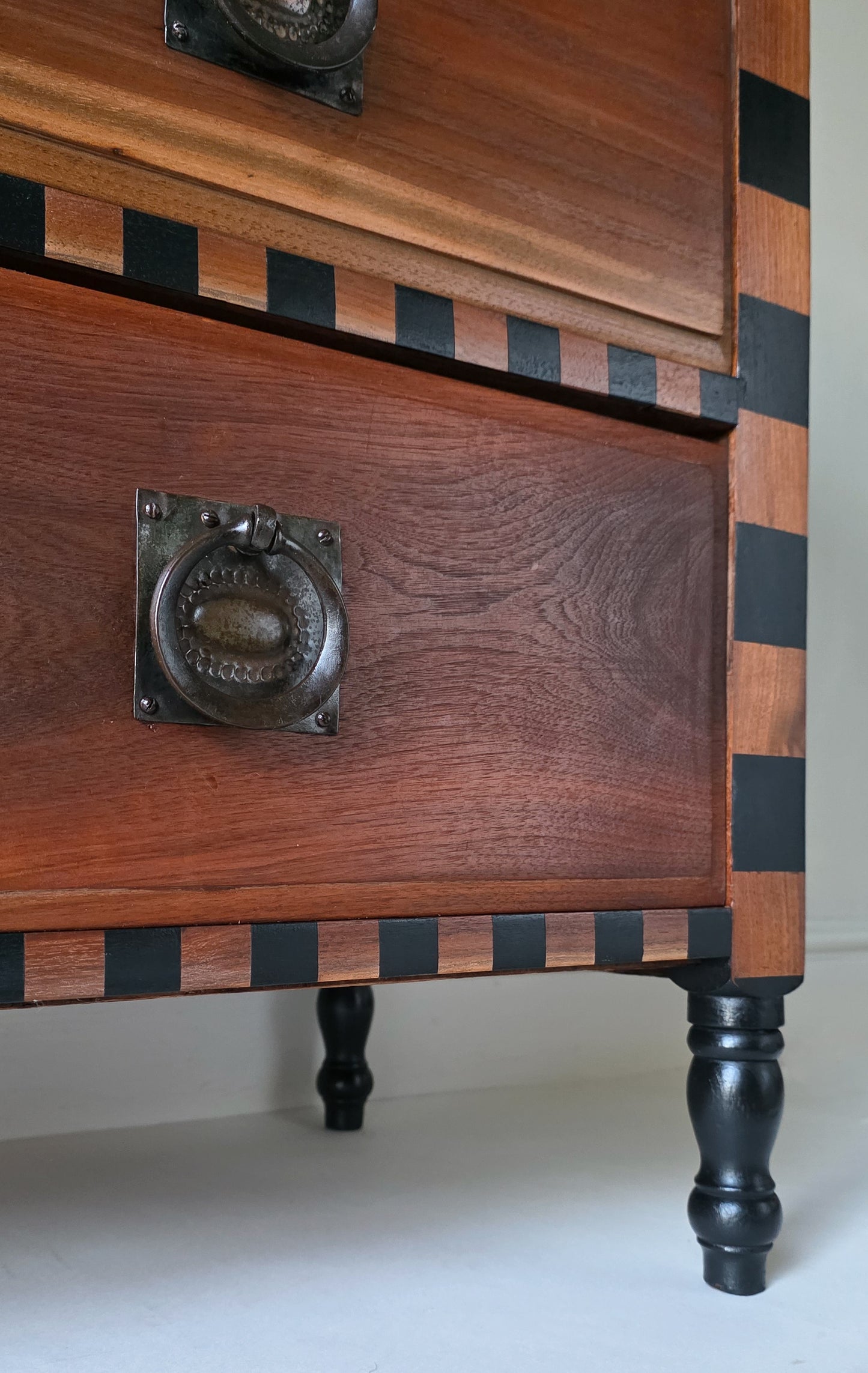 Antique Arts & Crafts Mahogany Drawers with Black Details