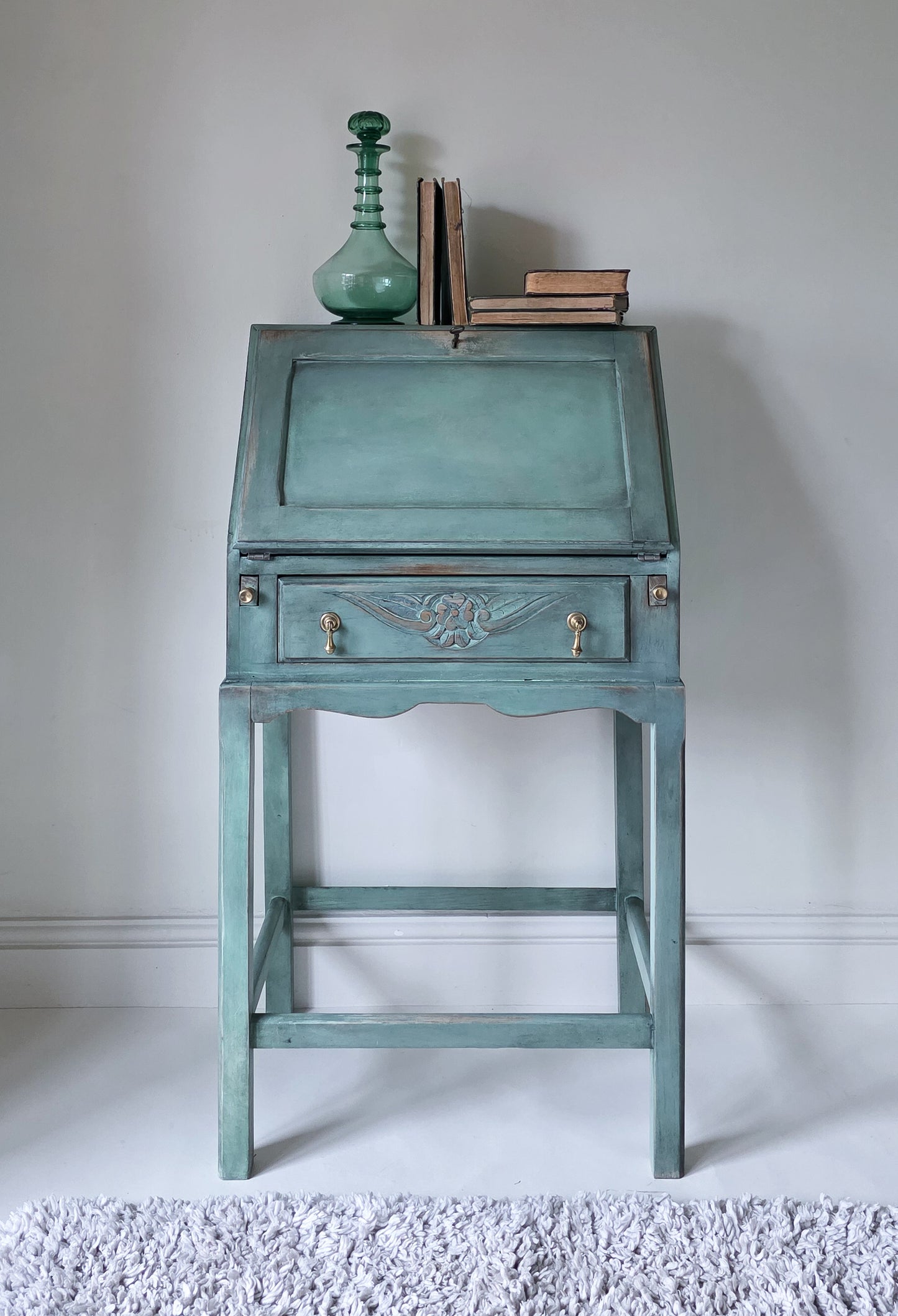 The Sharon Painted Oak Bureau & Floral Carving