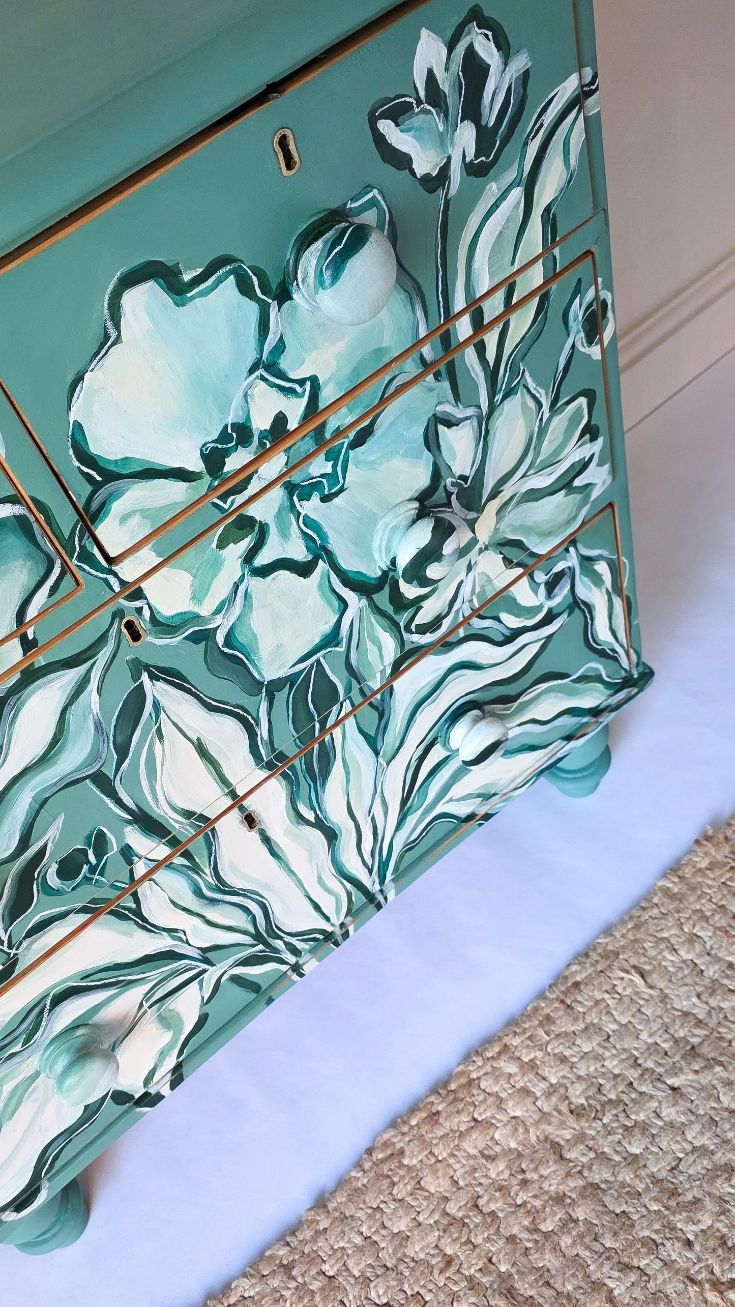 The Flora Hand-painted Floral Folk Painted Chest of Drawers