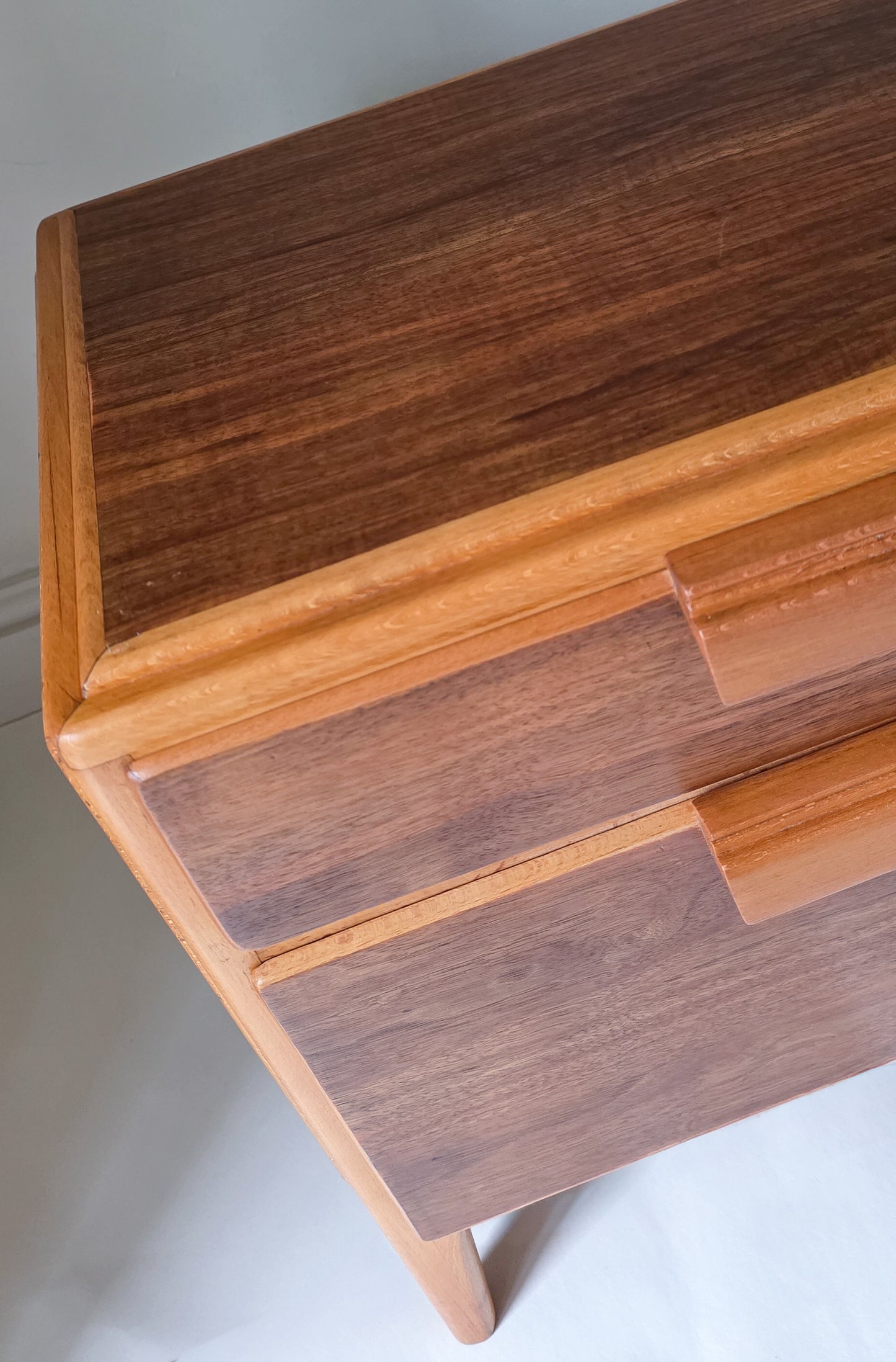 The Loughborough Pair of Mid Century Walnut Veneer & Teak Bedside Cabinets