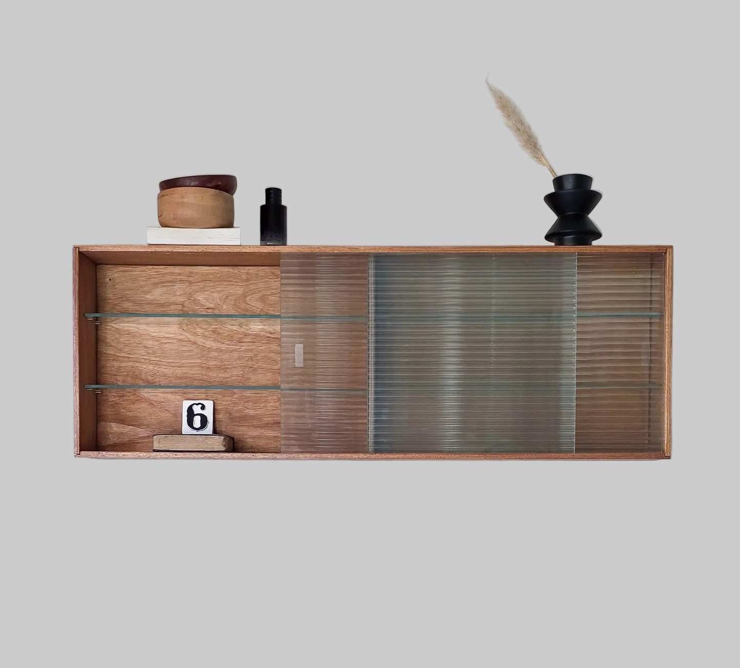 TheJasper Mid Century Reeded Glass Wall Cabinet