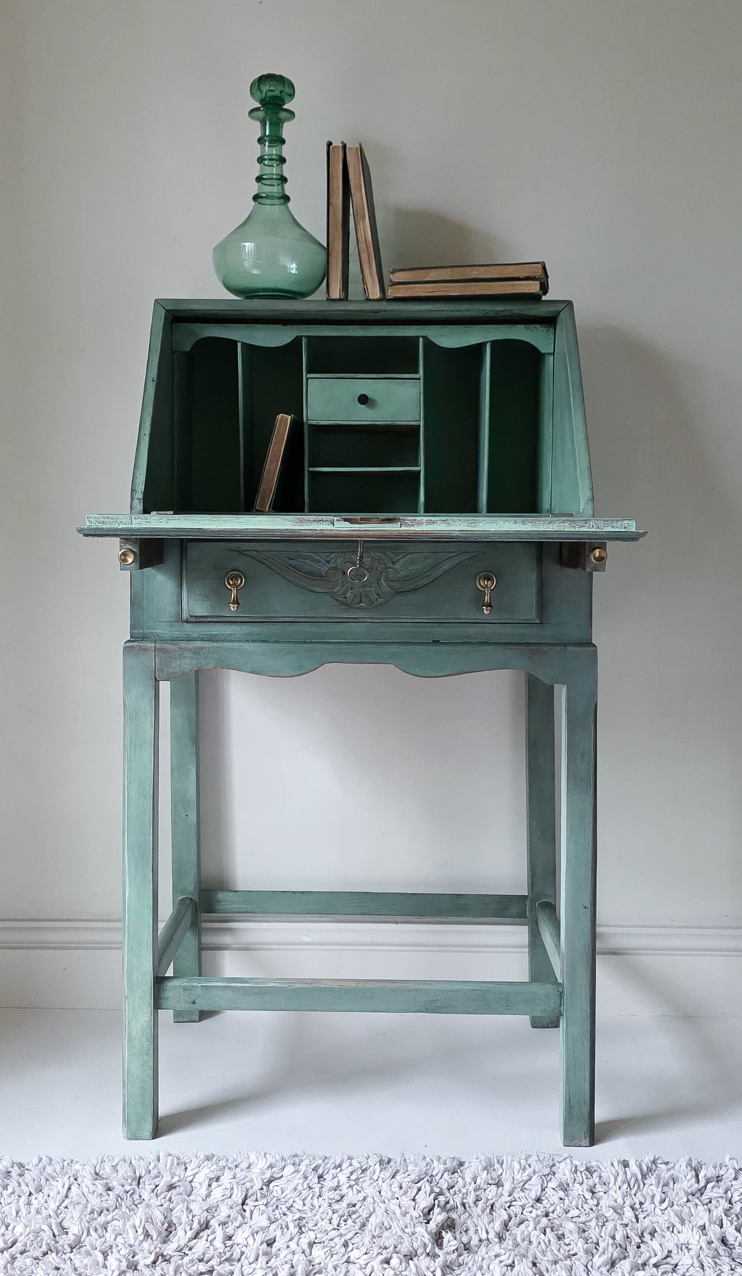 The Sharon Painted Oak Bureau & Floral Carving