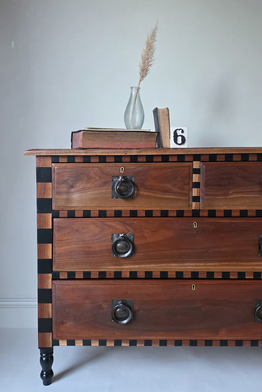 Antique Arts & Crafts Mahogany Drawers with Black Details
