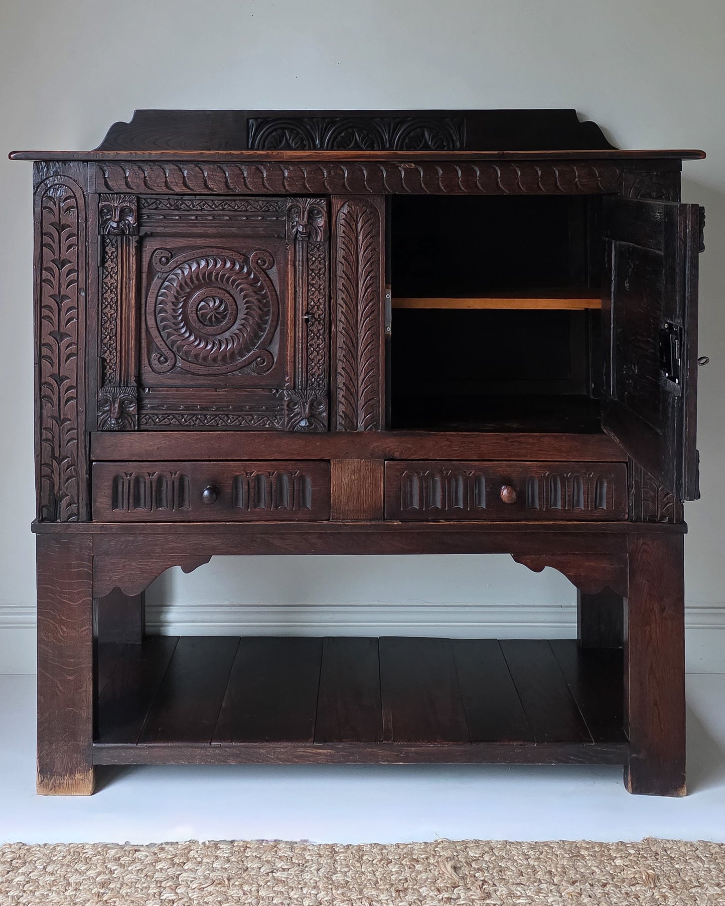 The Glynn Antique Carved Oak Lawyers Court Cabinet