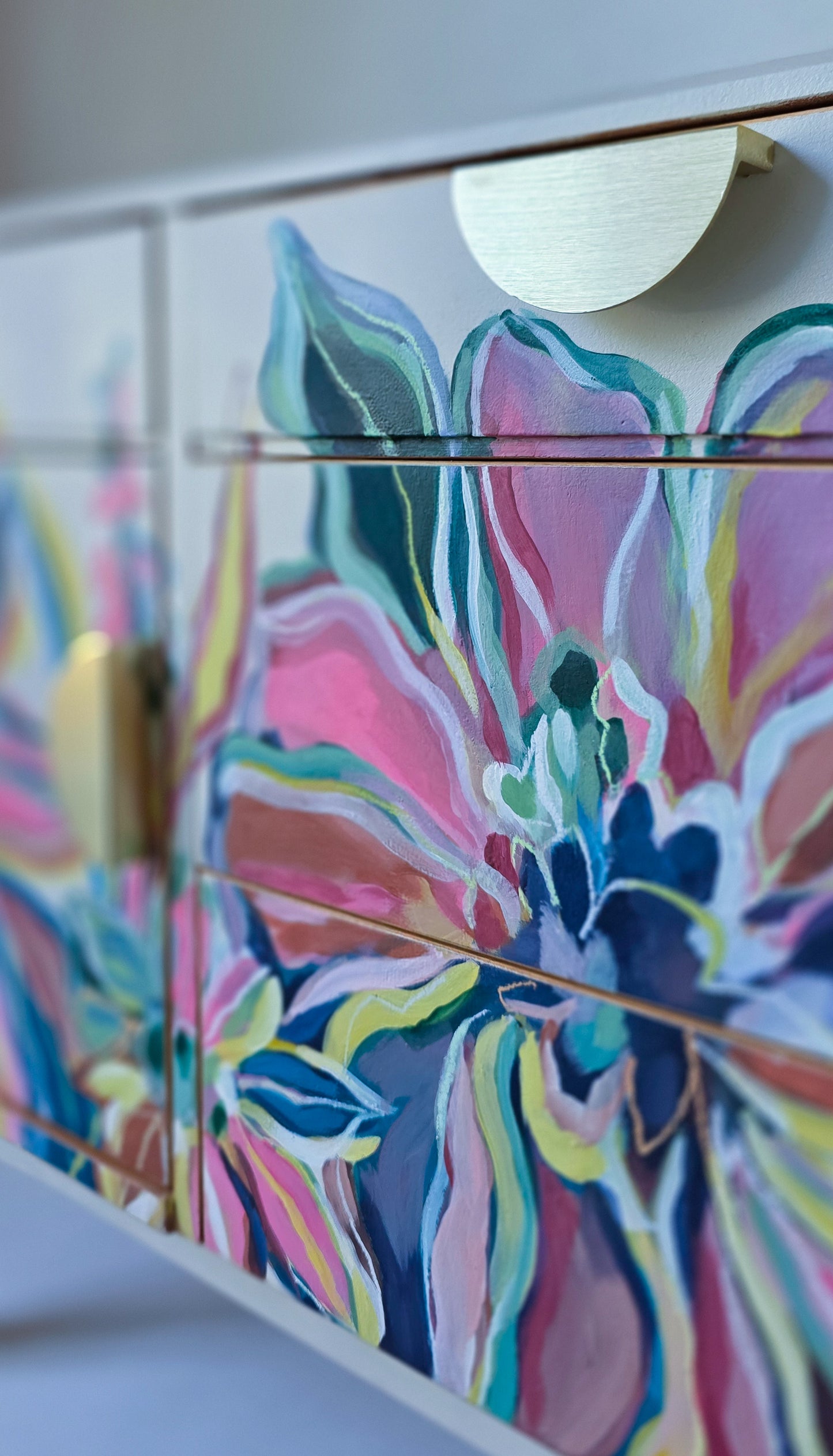 The Eden Hand-painted Floral Mid Century Sideboard