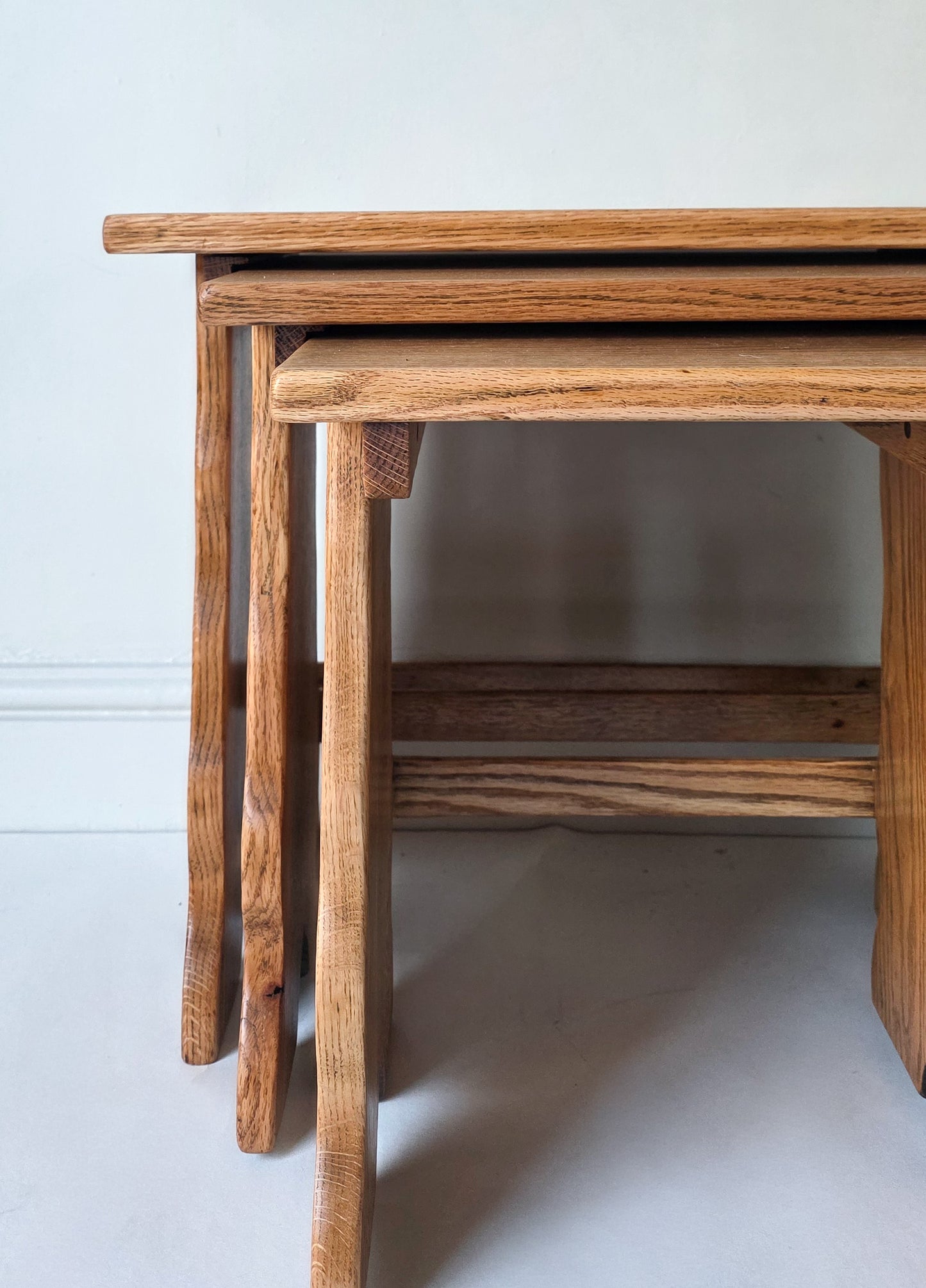 The Nest Set of Three Rustic Oak Coffee Side Tables