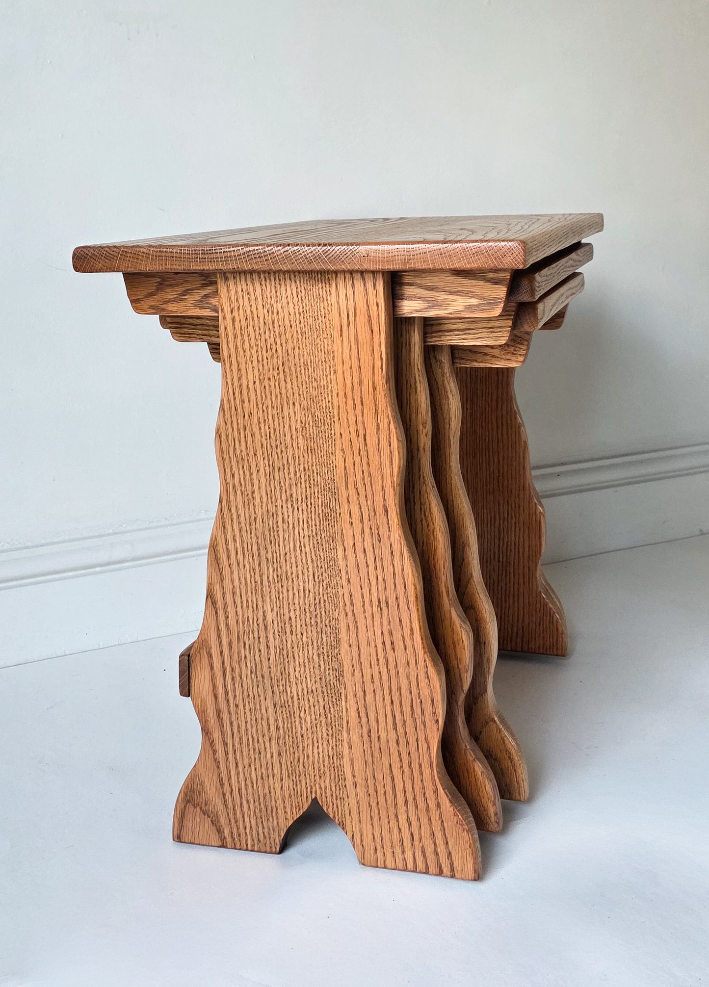 The Nest Set of Three Rustic Oak Coffee Side Tables