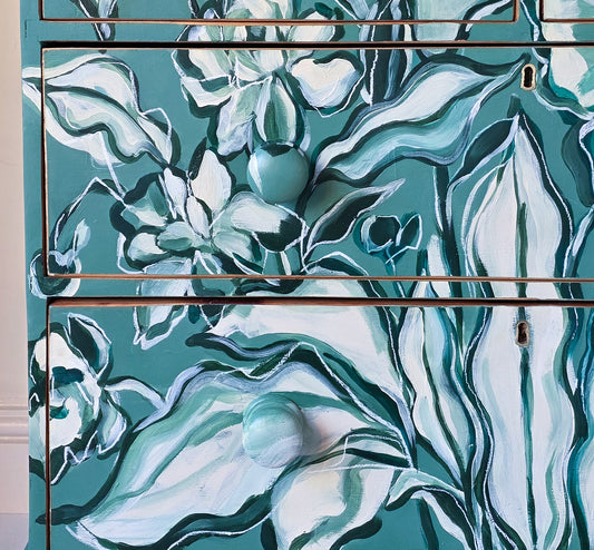 The Flora Hand-painted Floral Folk Painted Chest of Drawers