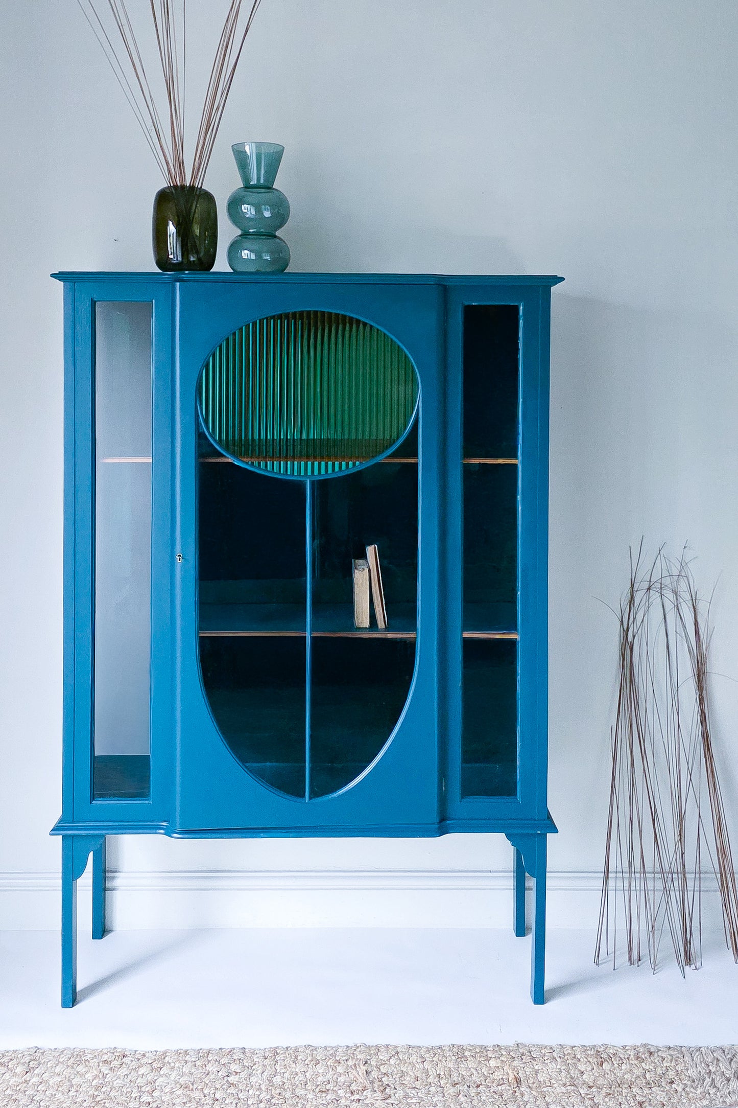 The Evelyn Turquoise & Gold Ribbed Glass Antique Cabinet