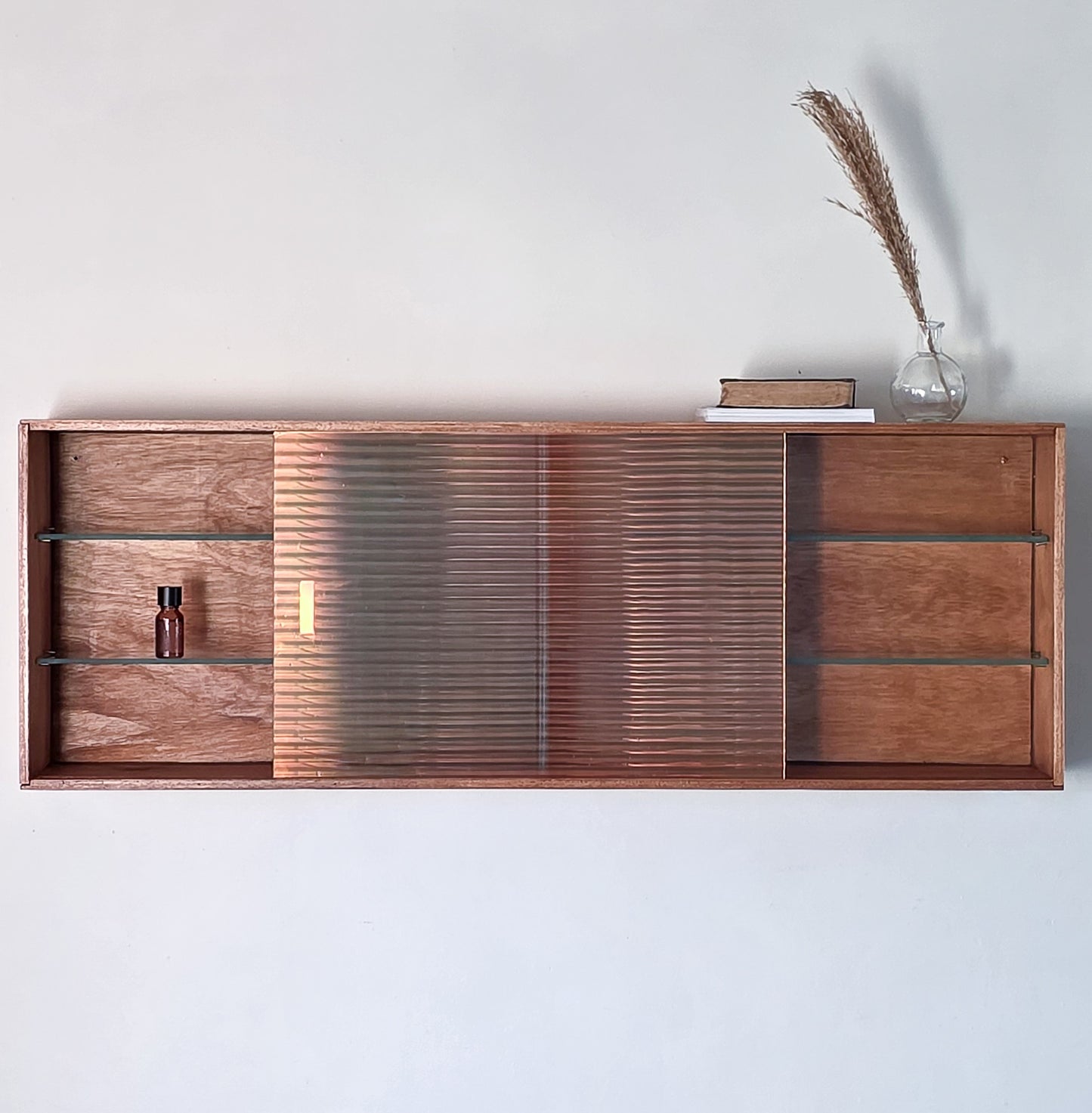 The Ingrid Mid Century Reeded Irridescent Glass Wall Cabinet