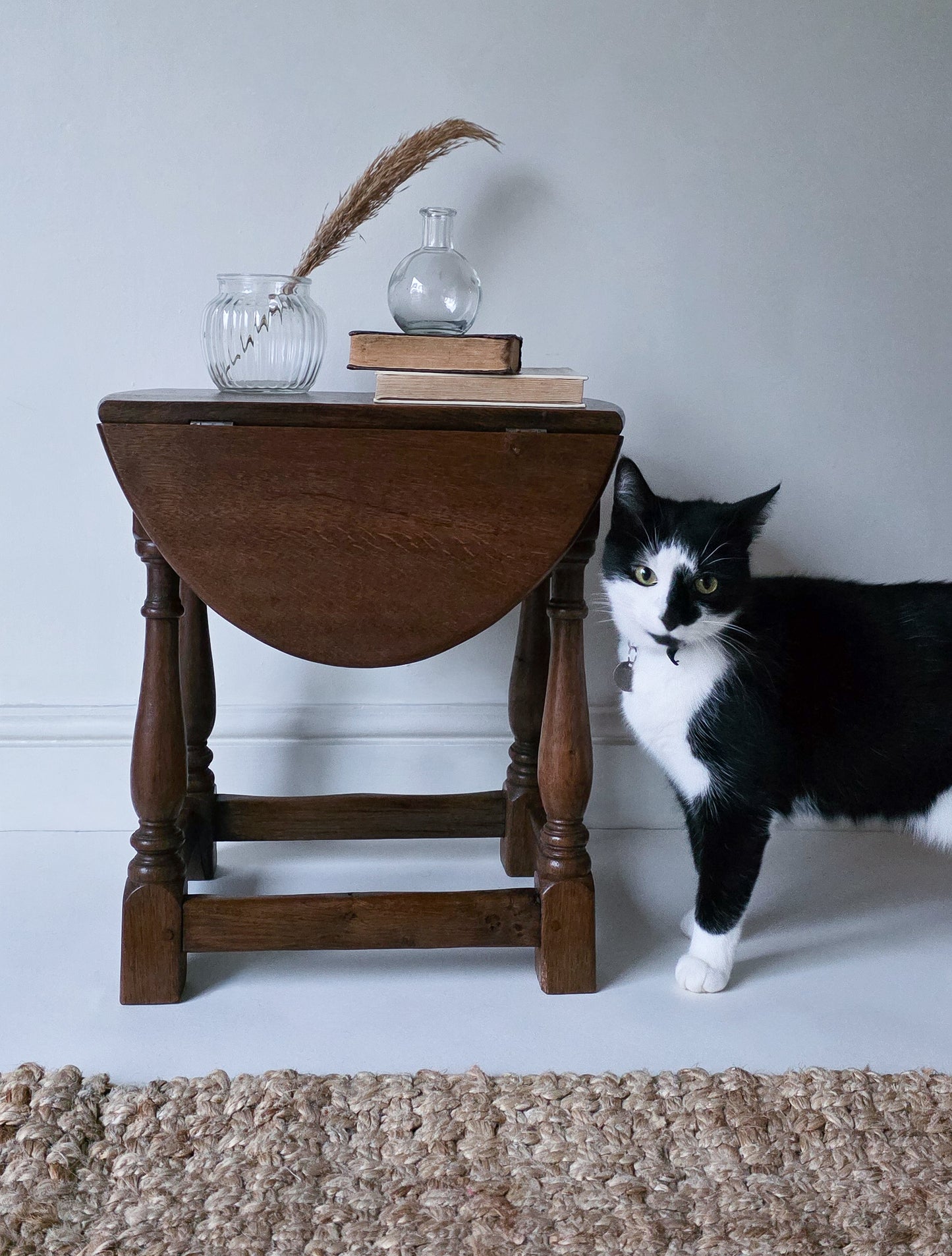 The Joanne Antique Oak Twist & Fold Swivel Side Table