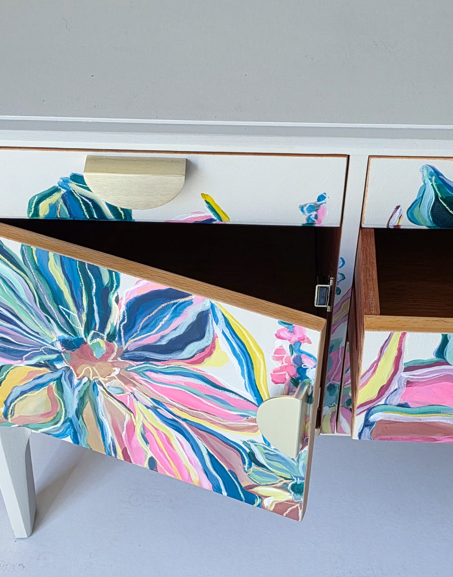 The Eden Hand-painted Floral Mid Century Sideboard