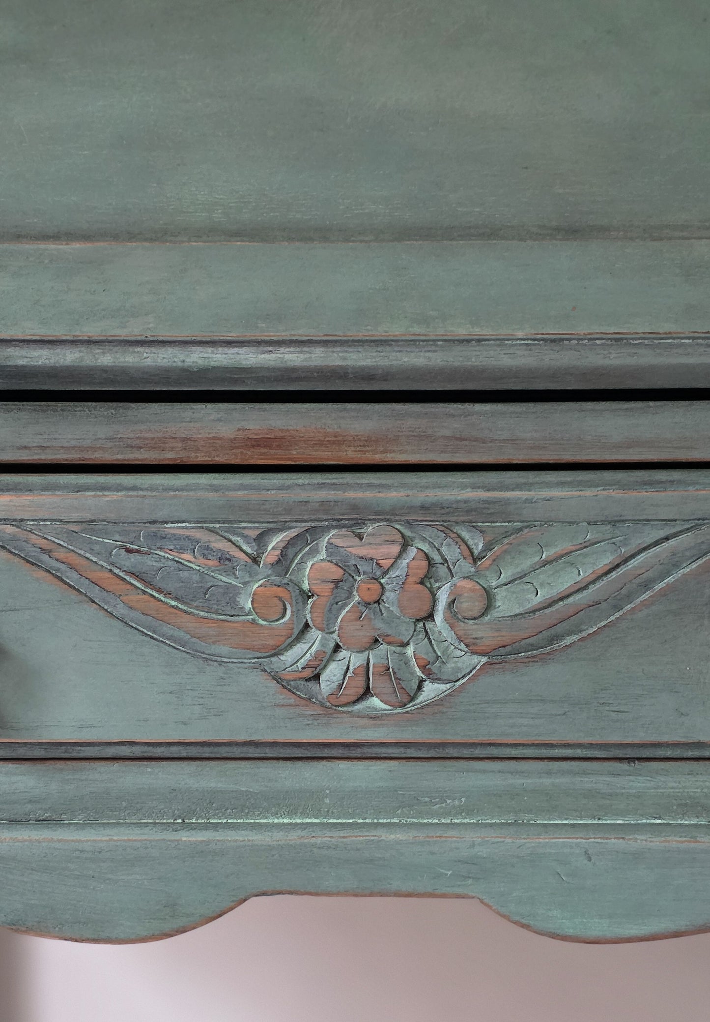 The Sharon Painted Oak Bureau & Floral Carving
