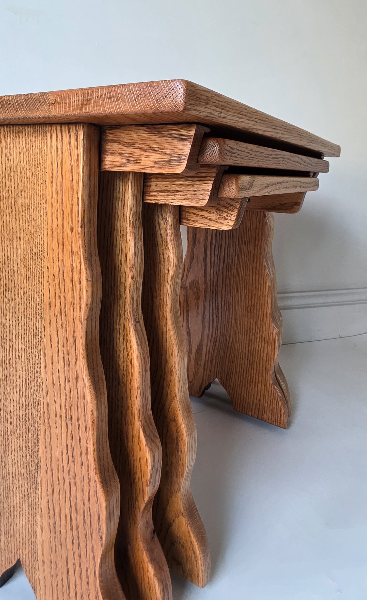 The Nest Set of Three Rustic Oak Coffee Side Tables