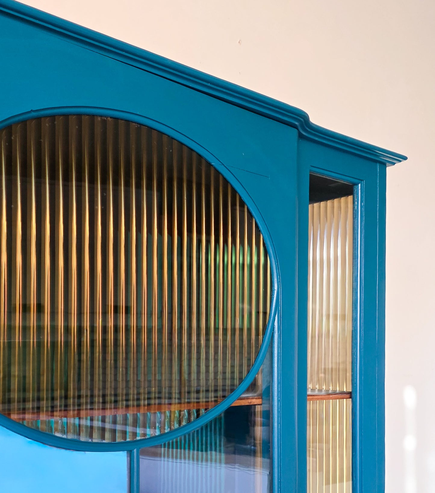 The Evelyn Turquoise & Gold Ribbed Glass Antique Cabinet