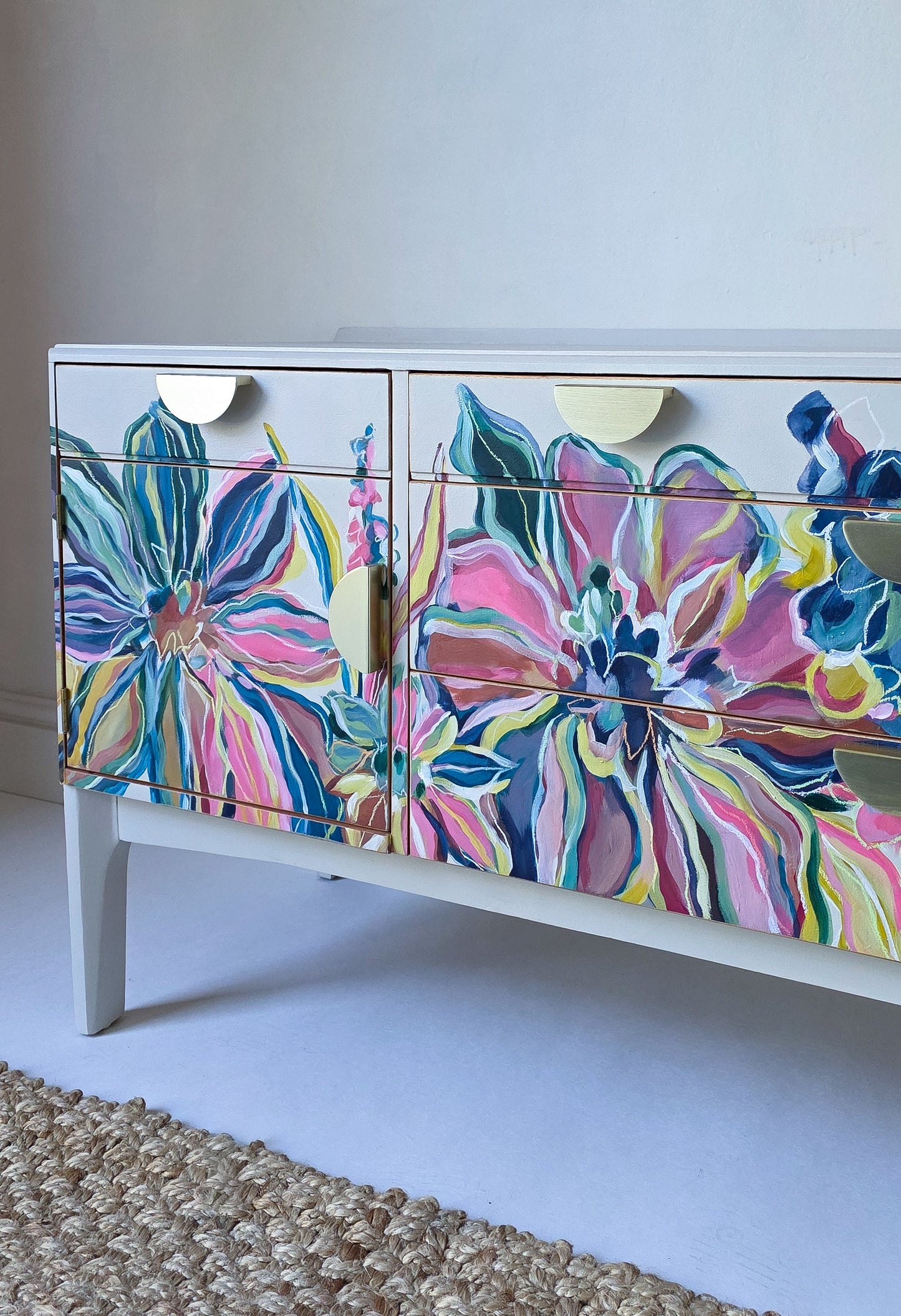 The Eden Hand-painted Floral Mid Century Sideboard