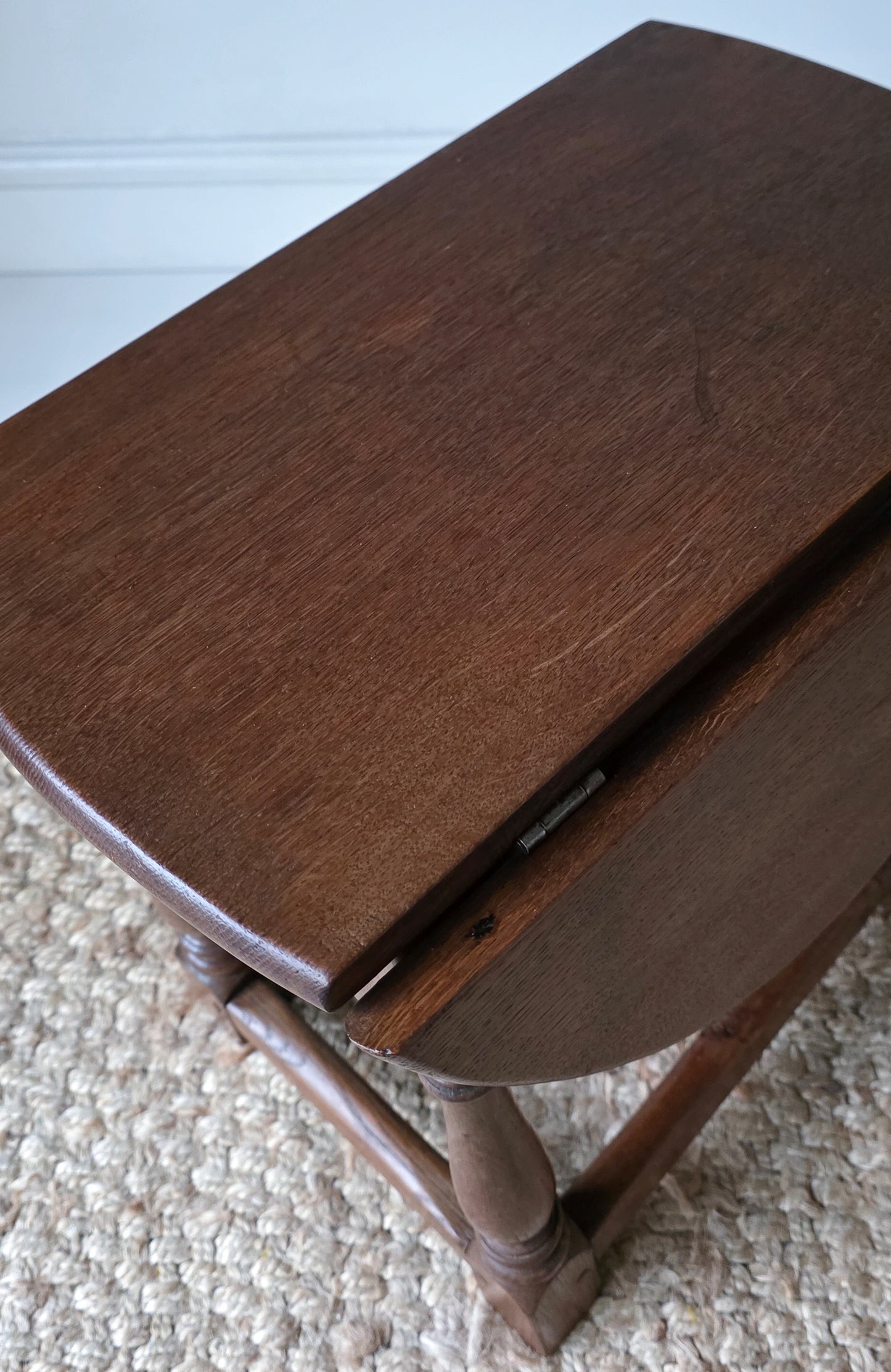 The Joanne Antique Oak Twist & Fold Swivel Side Table