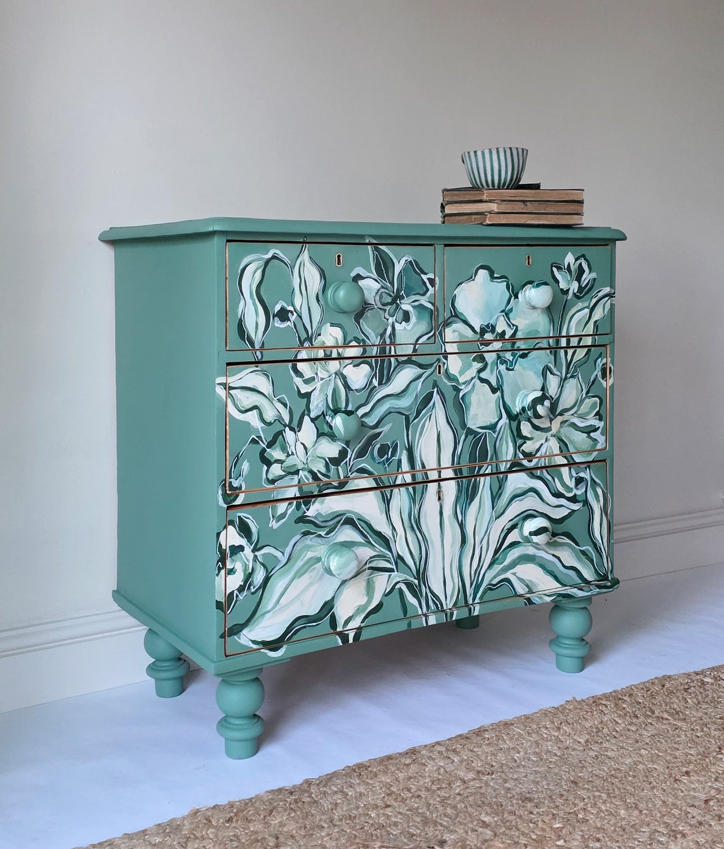 The Flora Hand-painted Floral Folk Painted Chest of Drawers