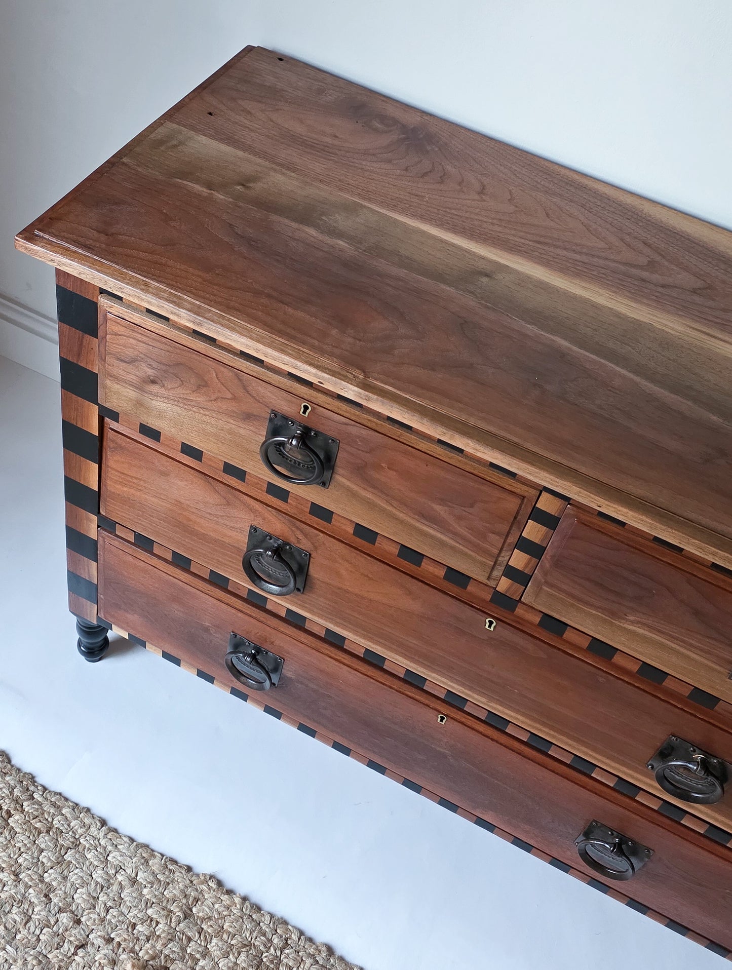 Antique Arts & Crafts Mahogany Drawers with Black Details