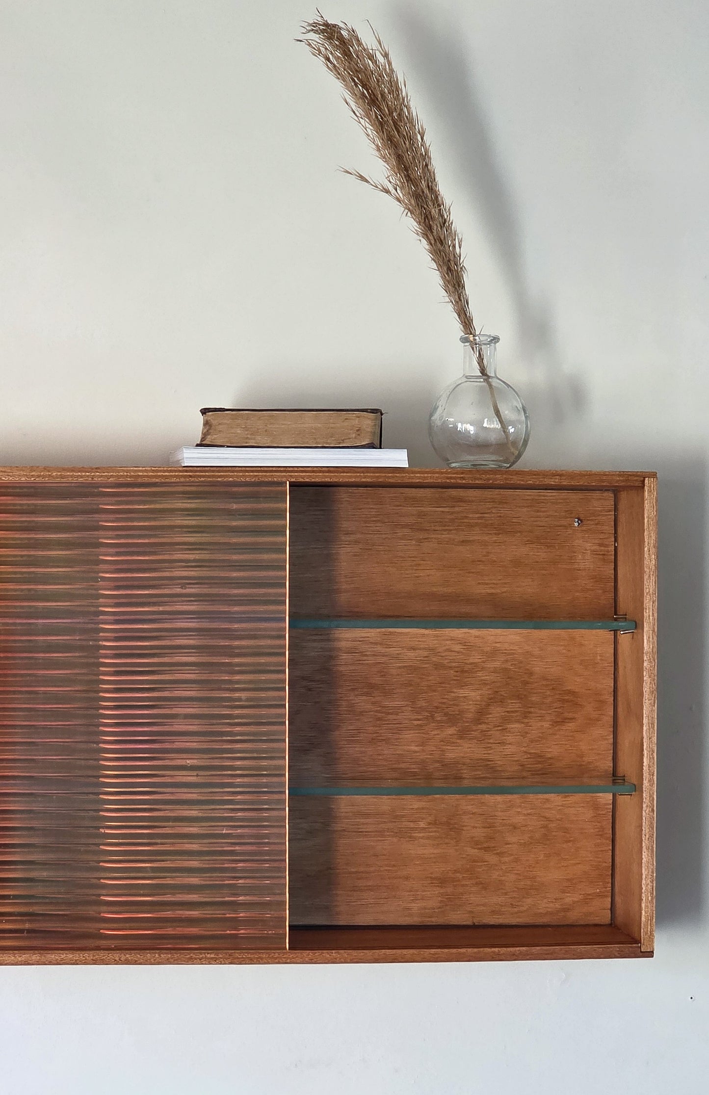 The Ingrid Mid Century Reeded Irridescent Glass Wall Cabinet