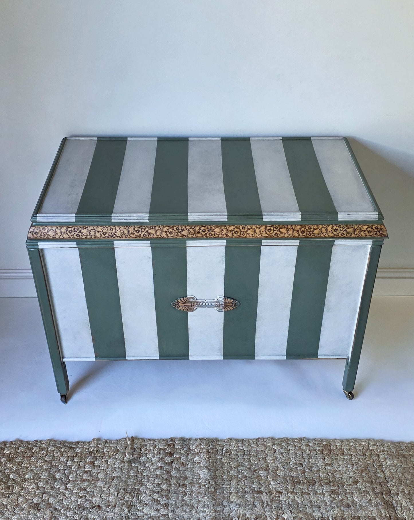 The Cheshire Green Stripe Blanket Box Ottoman