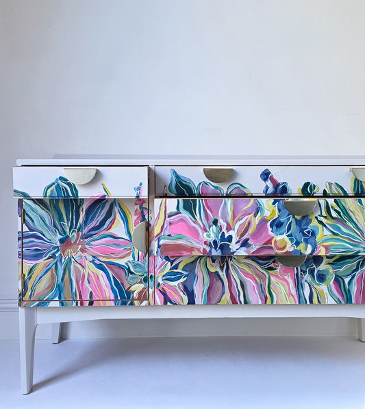 The Eden Hand-painted Floral Mid Century Sideboard