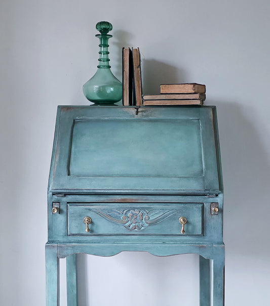 The Sharon Painted Oak Bureau & Floral Carving