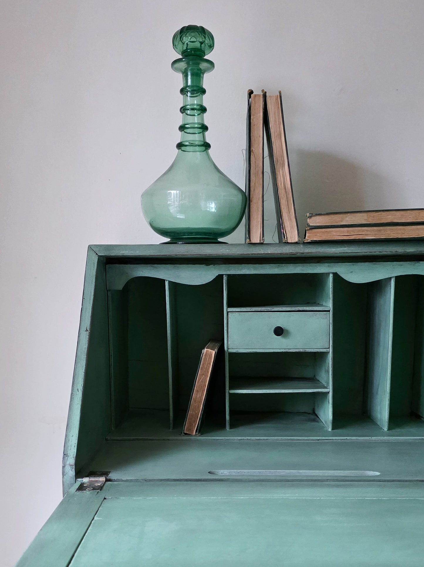 The Sharon Painted Oak Bureau & Floral Carving