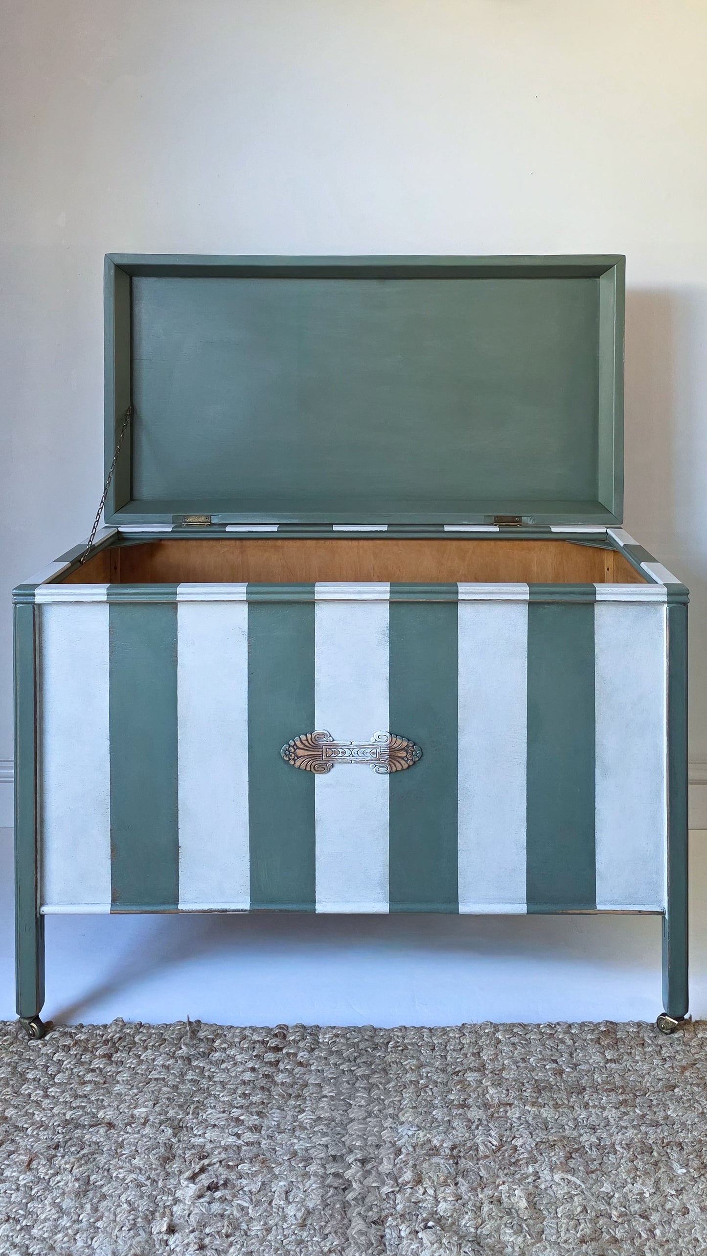 The Cheshire Green Stripe Blanket Box Ottoman