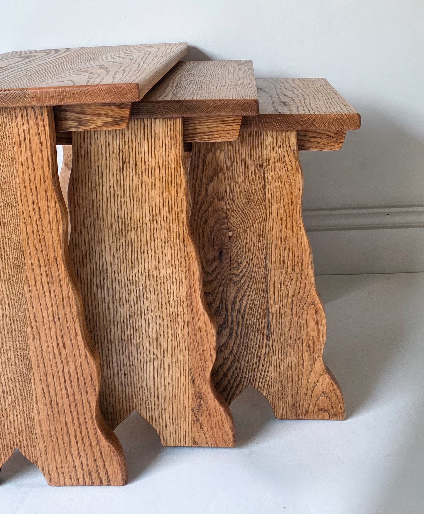 The Nest Set of Three Rustic Oak Coffee Side Tables