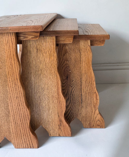 The Nest Set of Three Rustic Oak Coffee Side Tables