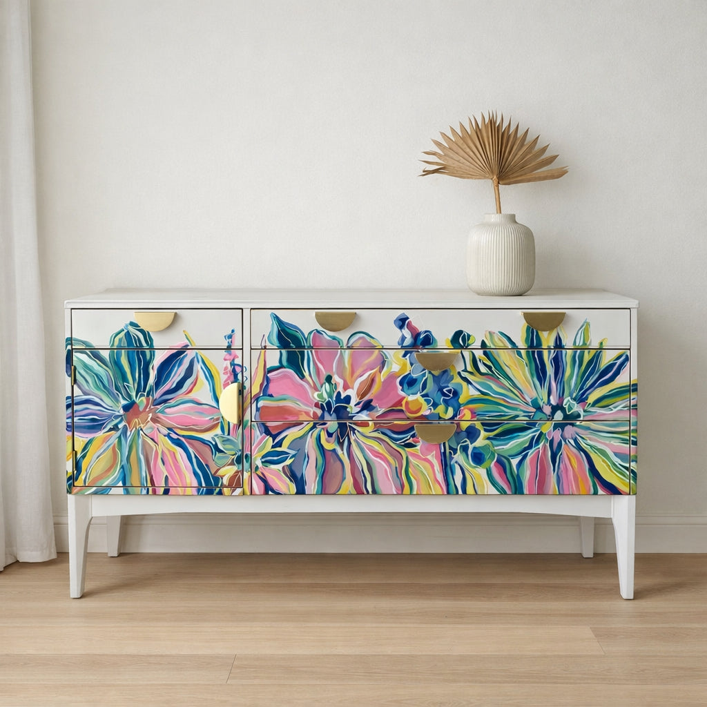 The Eden Hand-painted Floral Remploy Mid Century Sideboard