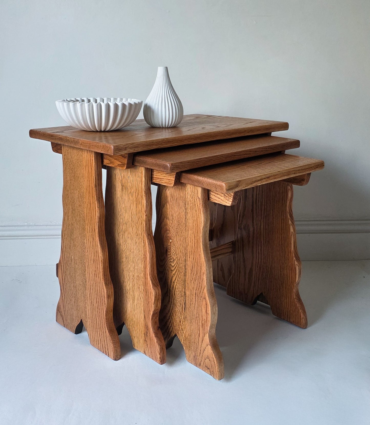 The Nest Set of Three Rustic Oak Coffee Side Tables