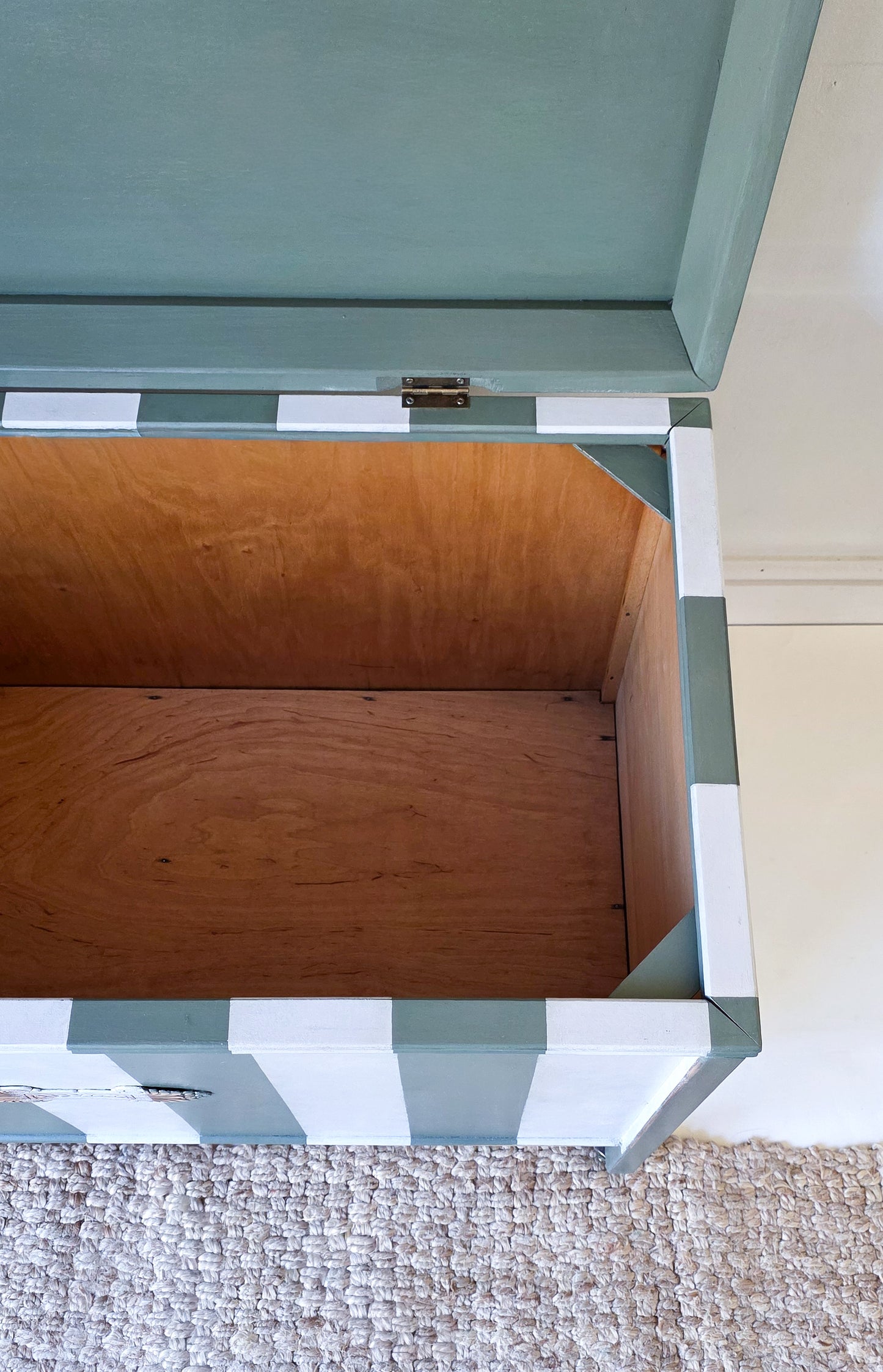 The Cheshire Green Stripe Blanket Box Ottoman