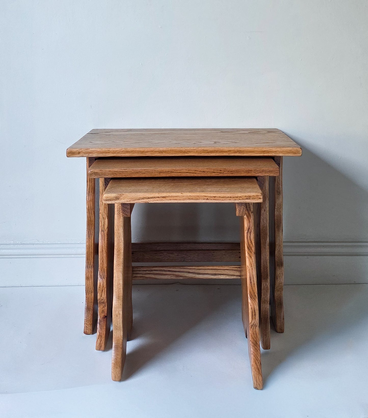 The Nest Set of Three Rustic Oak Coffee Side Tables