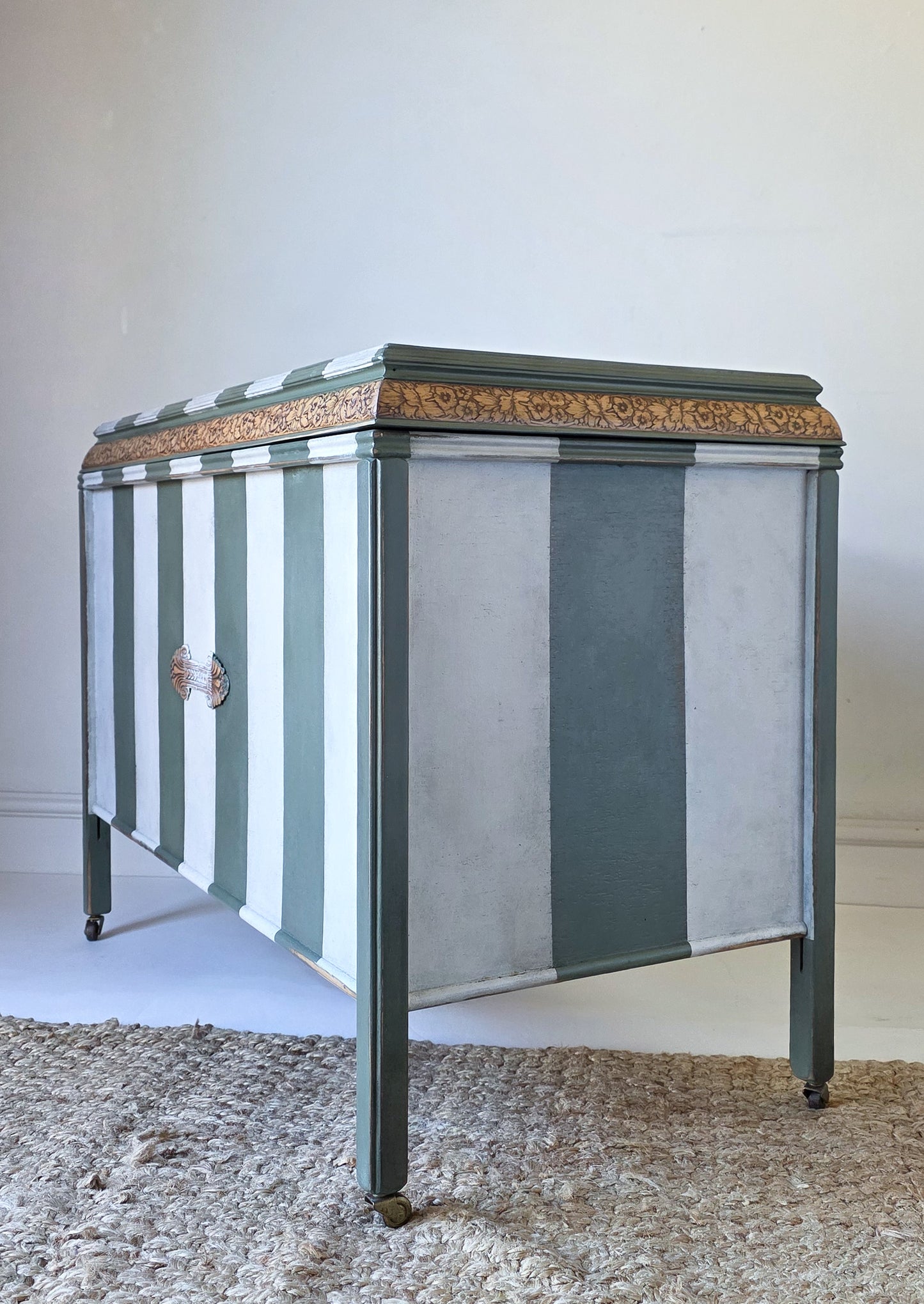 The Cheshire Green Stripe Blanket Box Ottoman