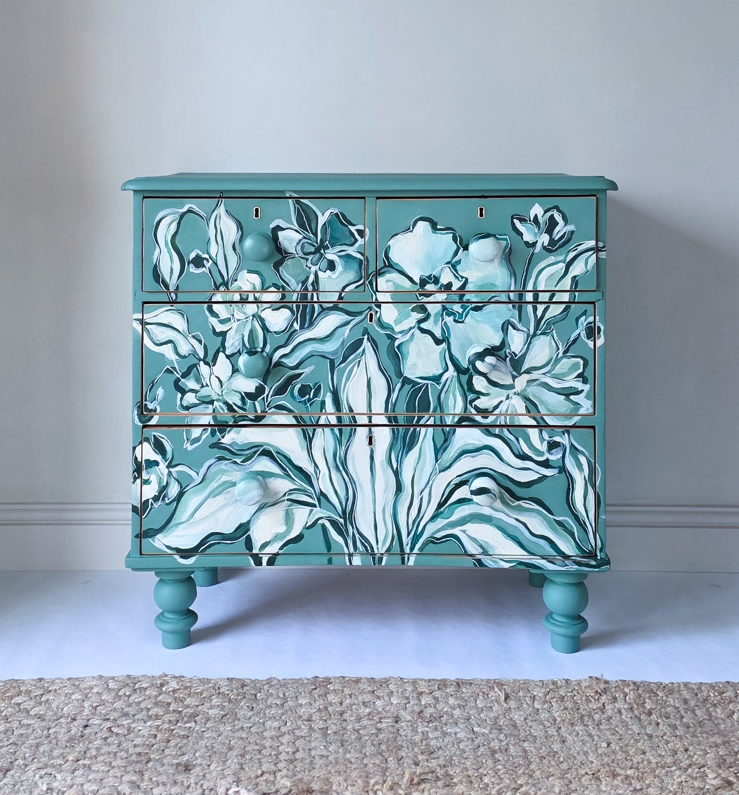 The Flora Hand-painted Floral Folk Painted Chest of Drawers