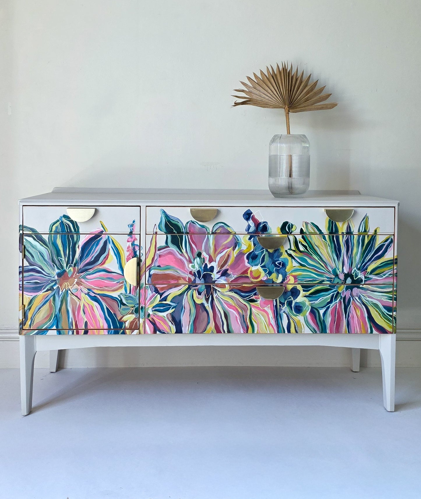 The Eden Hand-painted Floral Mid Century Sideboard
