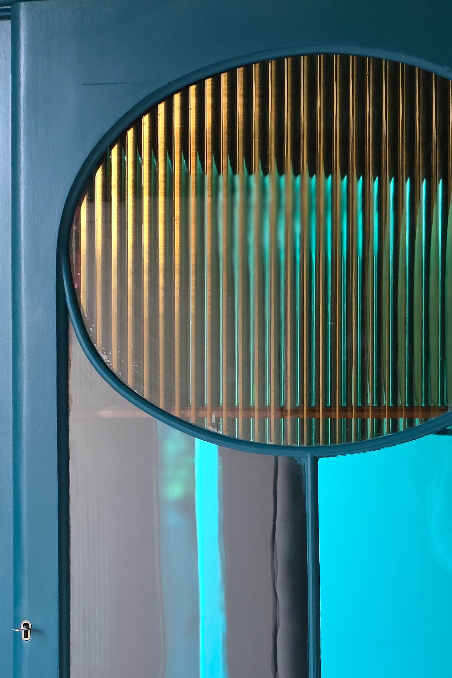 The Evelyn Turquoise & Gold Ribbed Glass Antique Cabinet