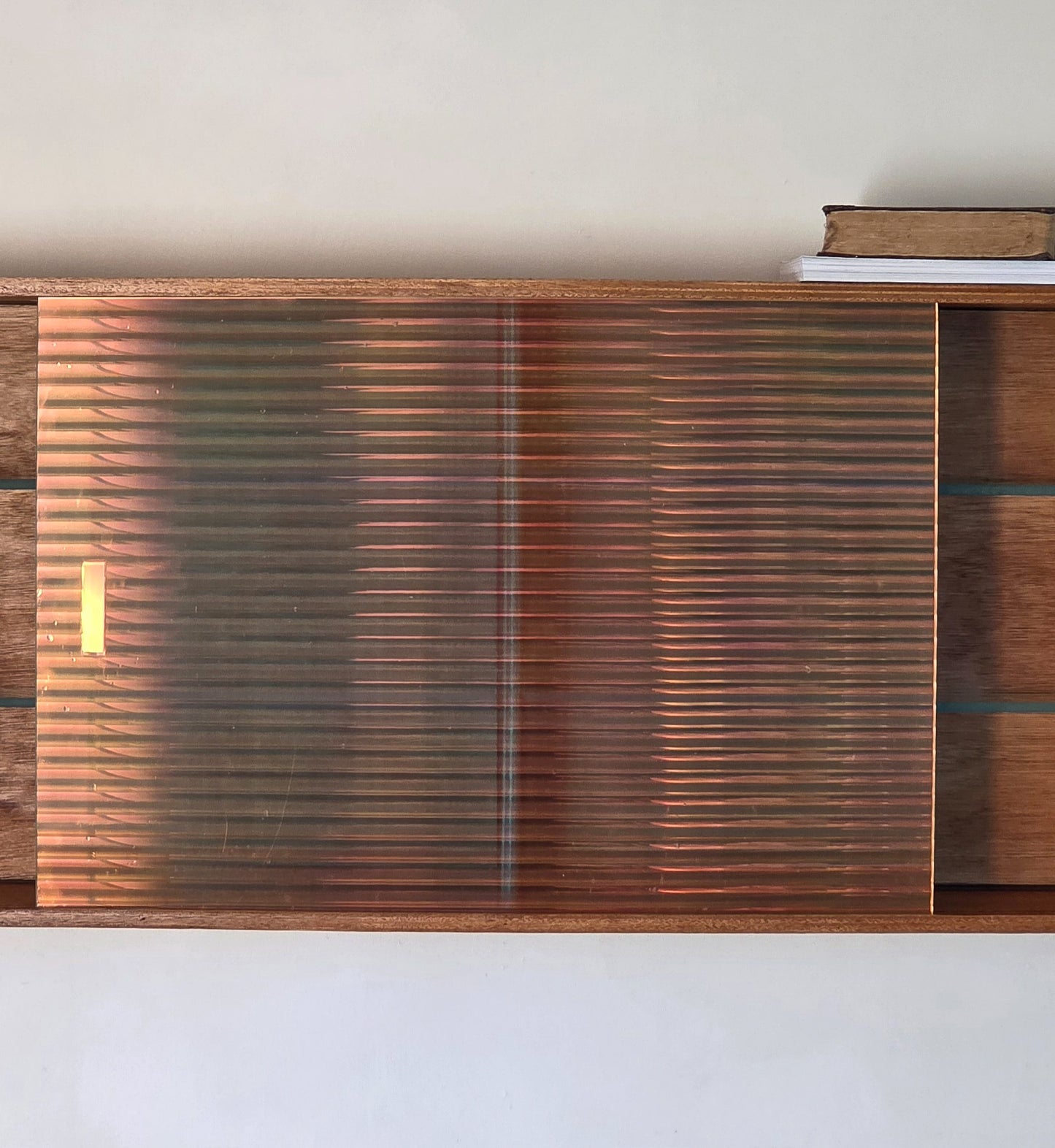 The Ingrid Mid Century Reeded Irridescent Glass Wall Cabinet