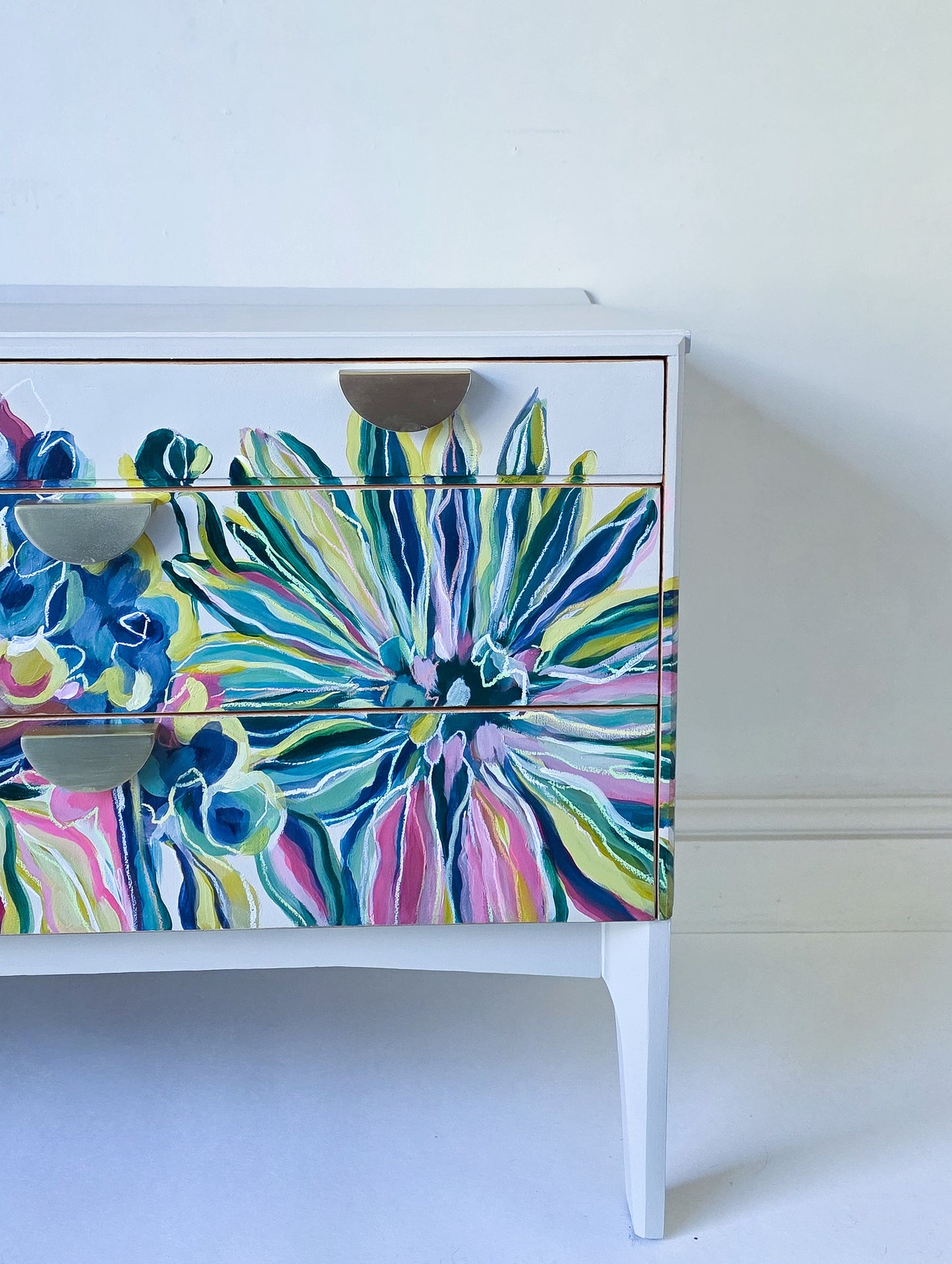 The Eden Hand-painted Floral Mid Century Sideboard