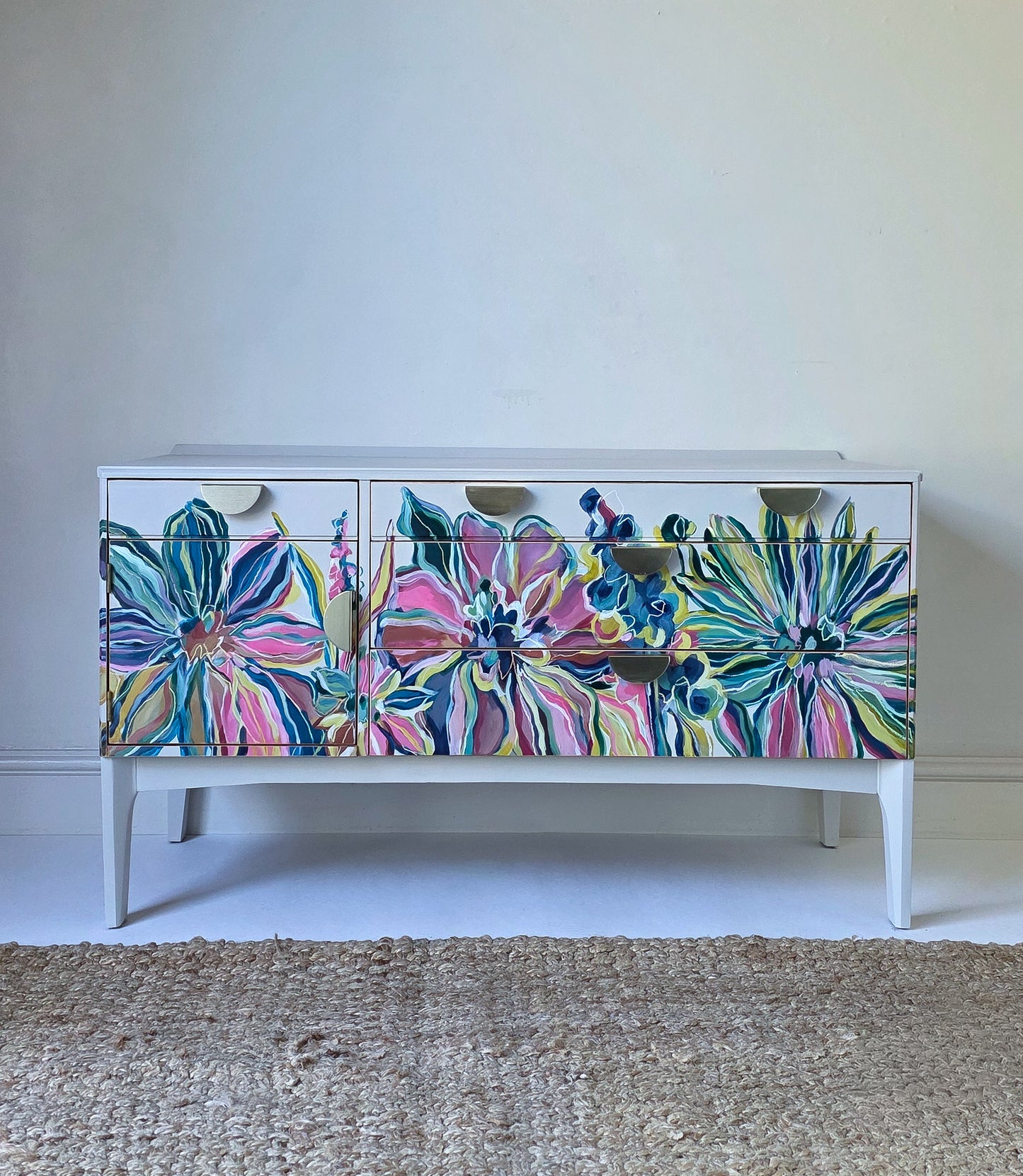 The Eden Hand-painted Floral Mid Century Sideboard