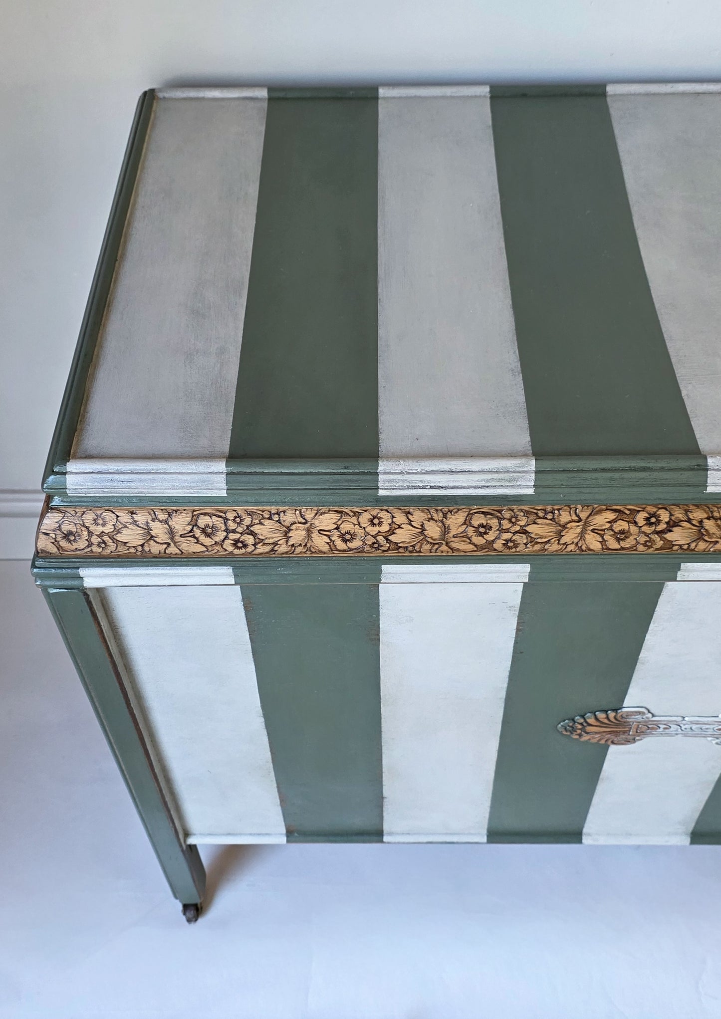 The Cheshire Green Stripe Blanket Box Ottoman