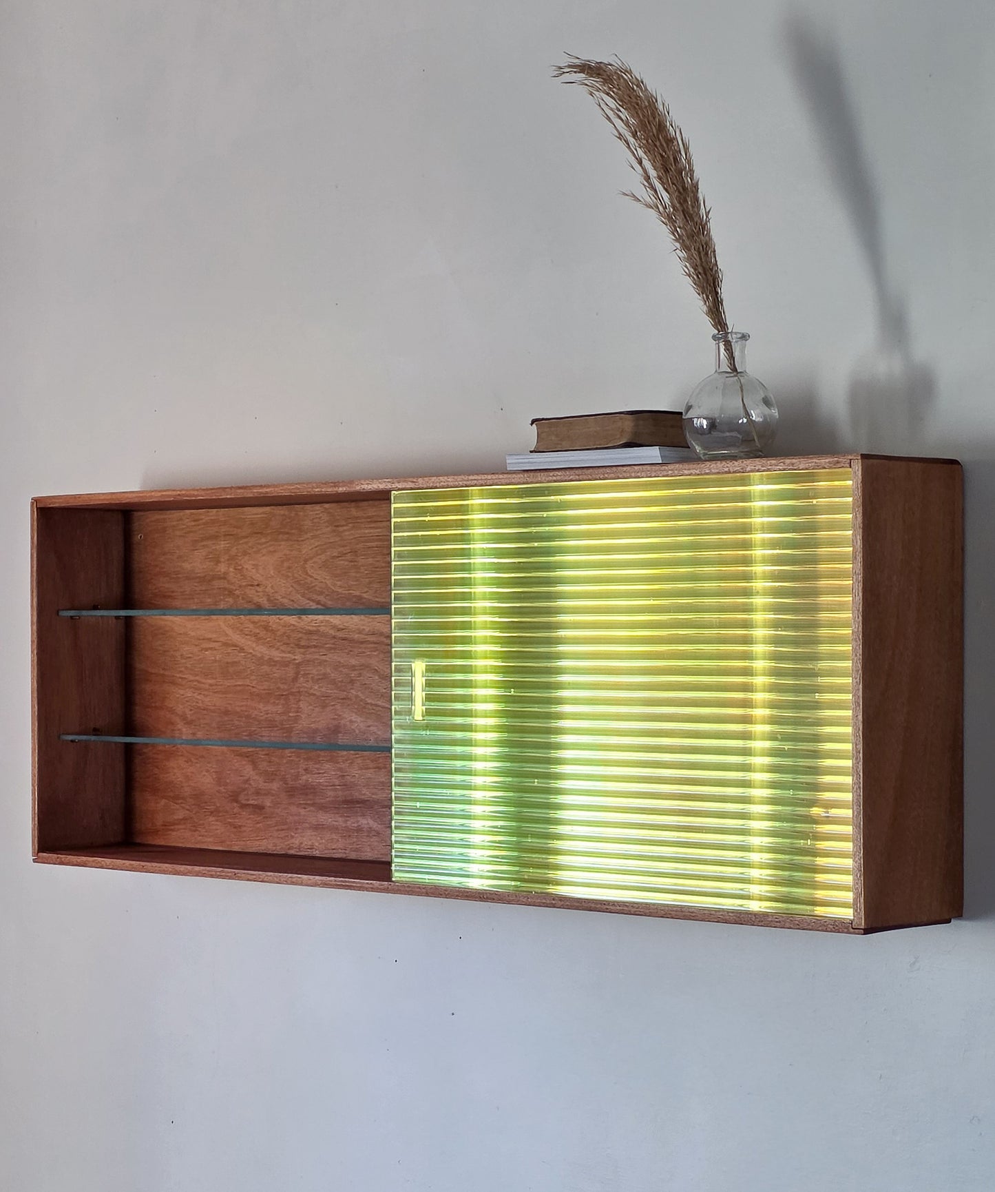 The Ingrid Mid Century Reeded Irridescent Glass Wall Cabinet